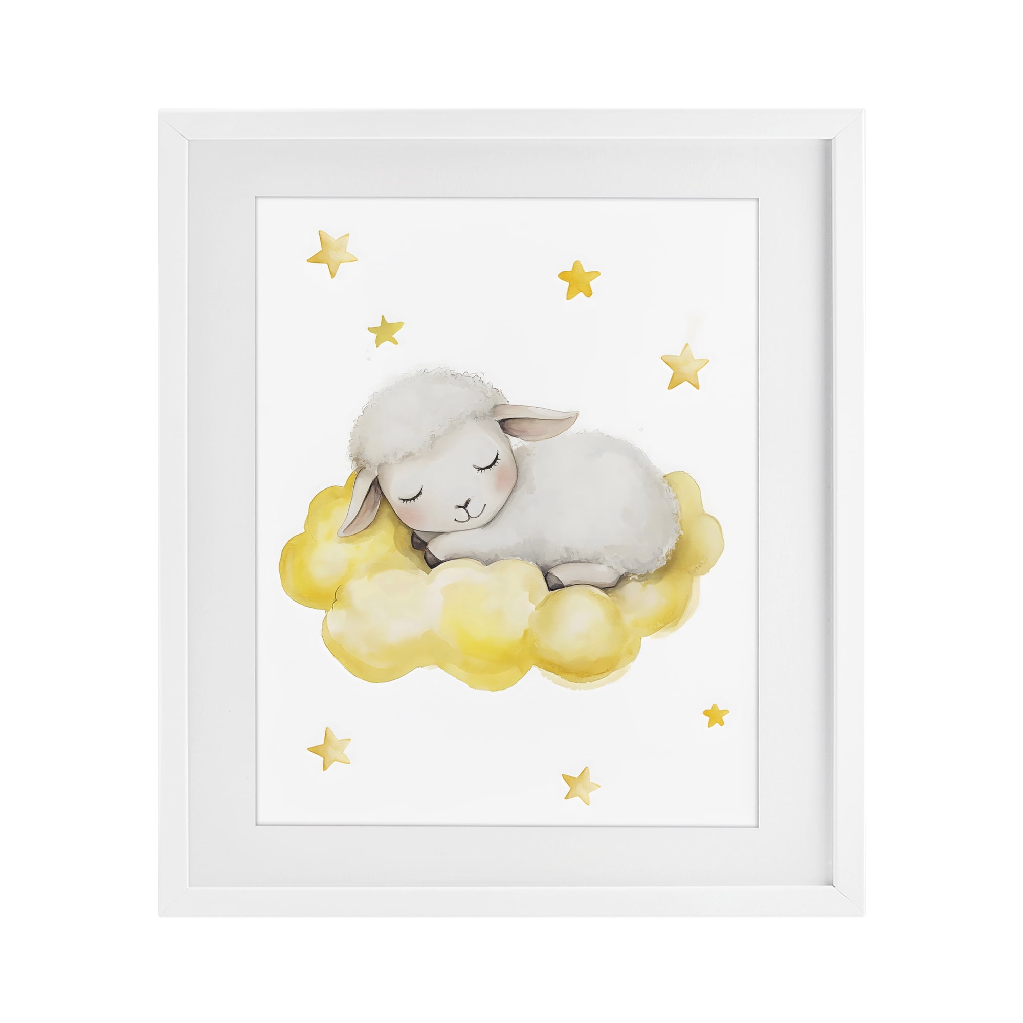Stupell Industries Sleeping Sheep on Yellow Cloud White Framed Print Under Glass, design by LSR Design Studio