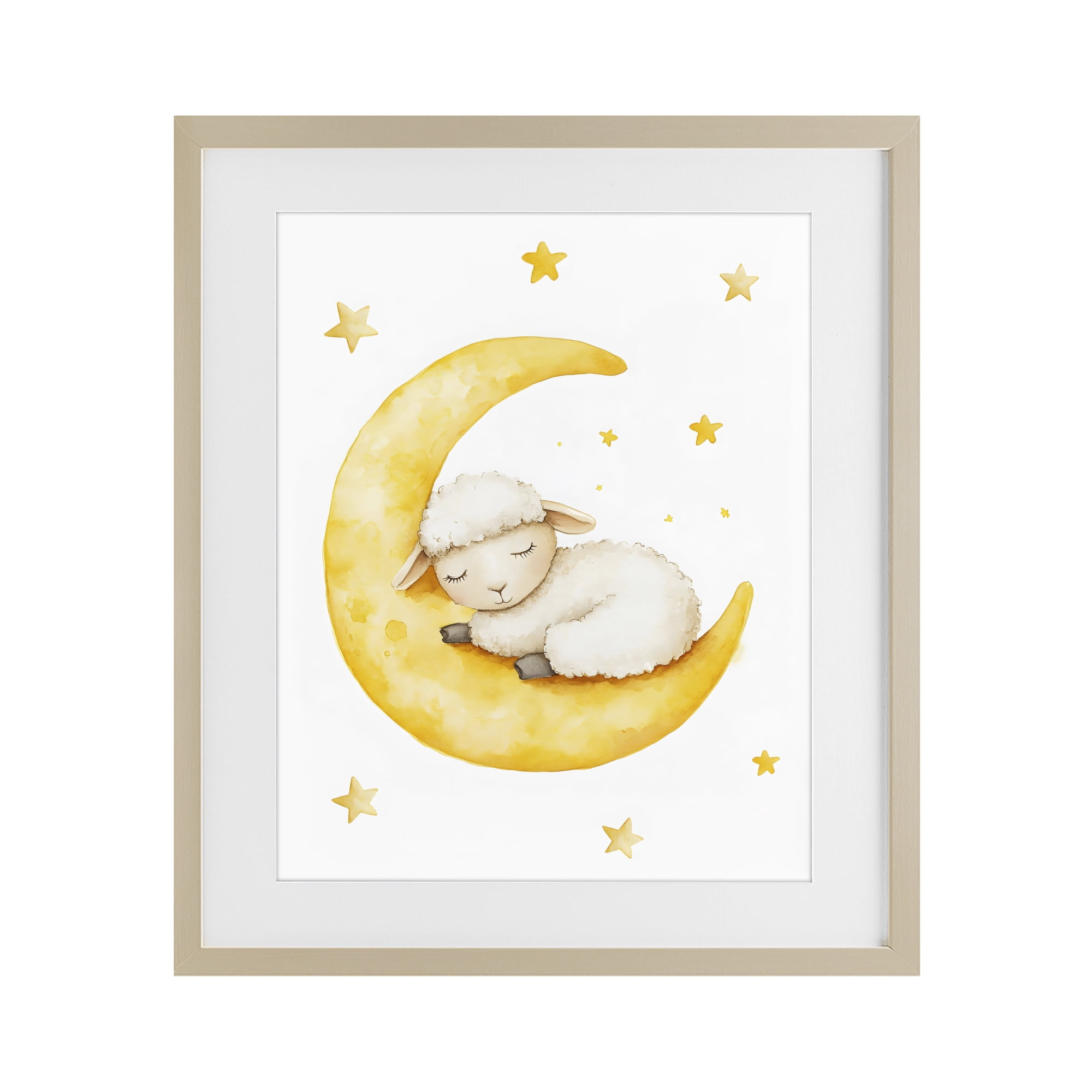 Stupell Industries Sleeping Sheep on Yellow Moon Birch Framed Print Under Glass, design by LSR Design Studio