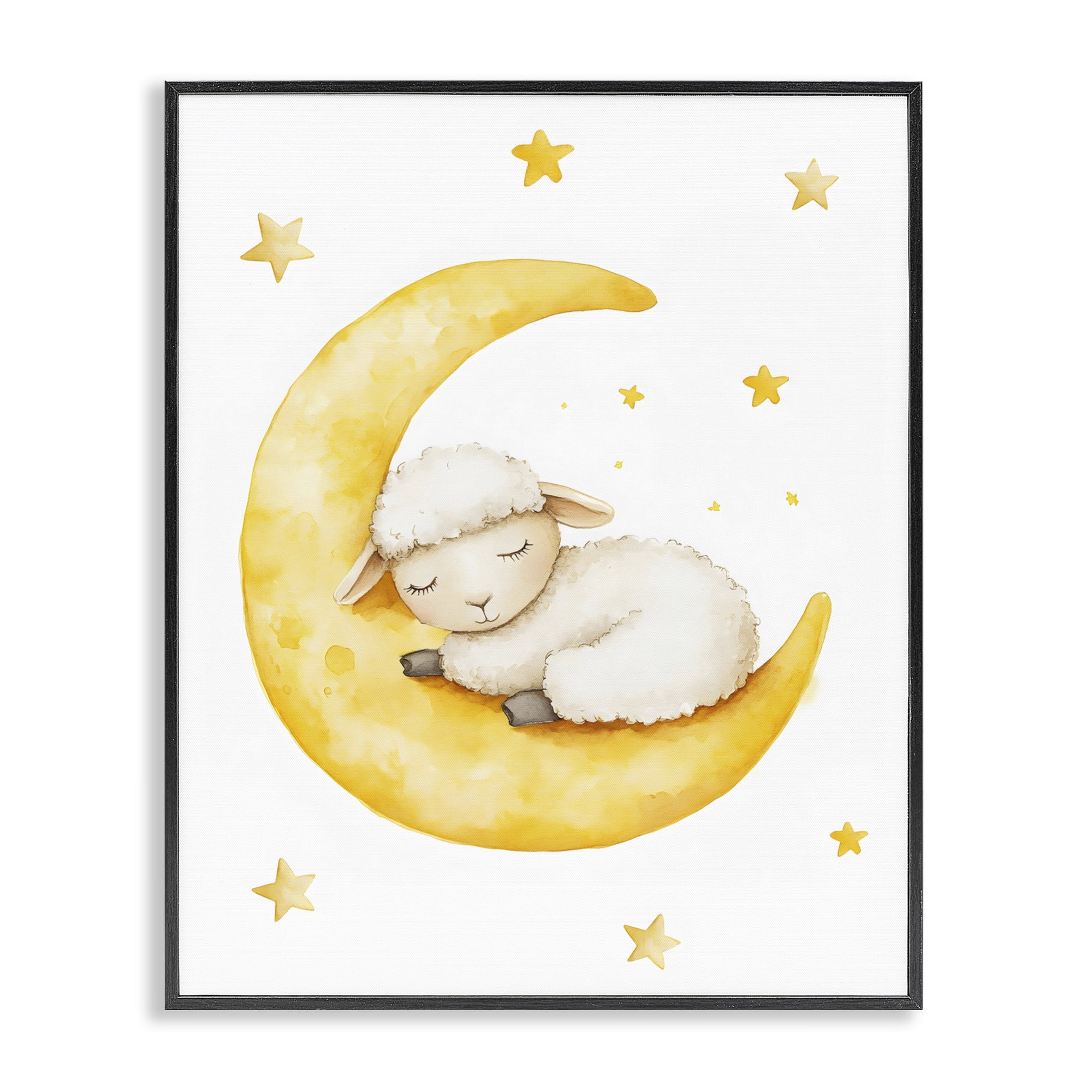 Stupell Industries Sleeping Sheep on Yellow Moon Black Framed Giclee Art, design by LSR Design Studio