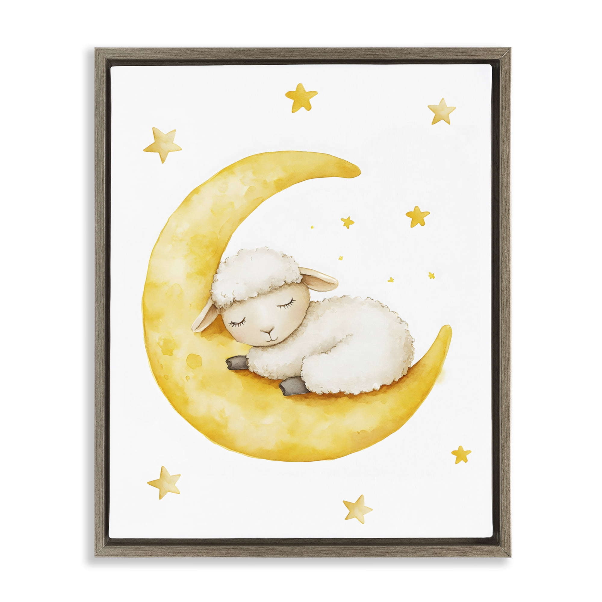 Stupell Industries Sleeping Sheep on Yellow Moon Brown Framed Floater Canvas Wall Art, design by LSR Design Studio