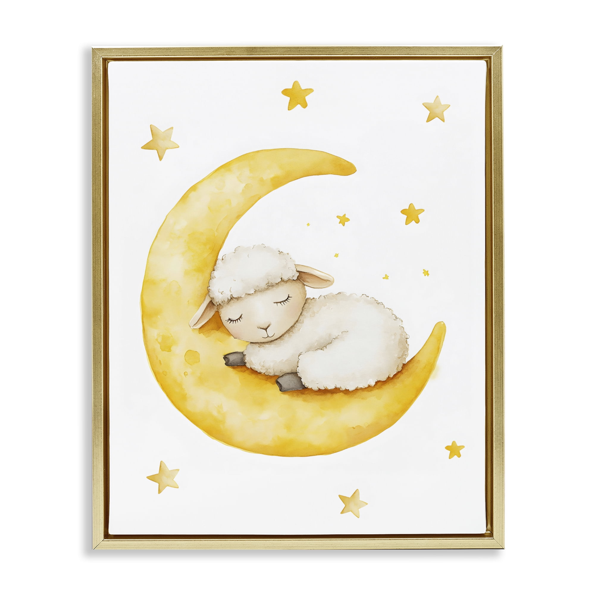 Stupell Industries Sleeping Sheep on Yellow Moon Gold Framed Floater Canvas Wall Art, design by LSR Design Studio