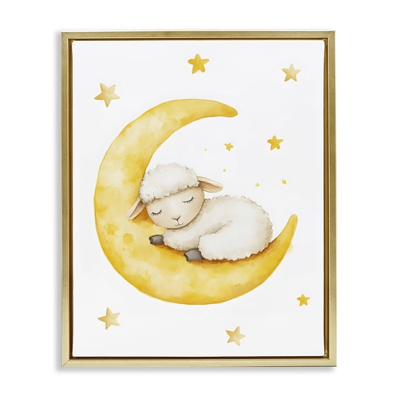Stupell Industries Bohemian Sleeping Sheep on Yellow Moon Gold Floating Frame Canvas Art, 17 x 21, by LSR Design Studio
