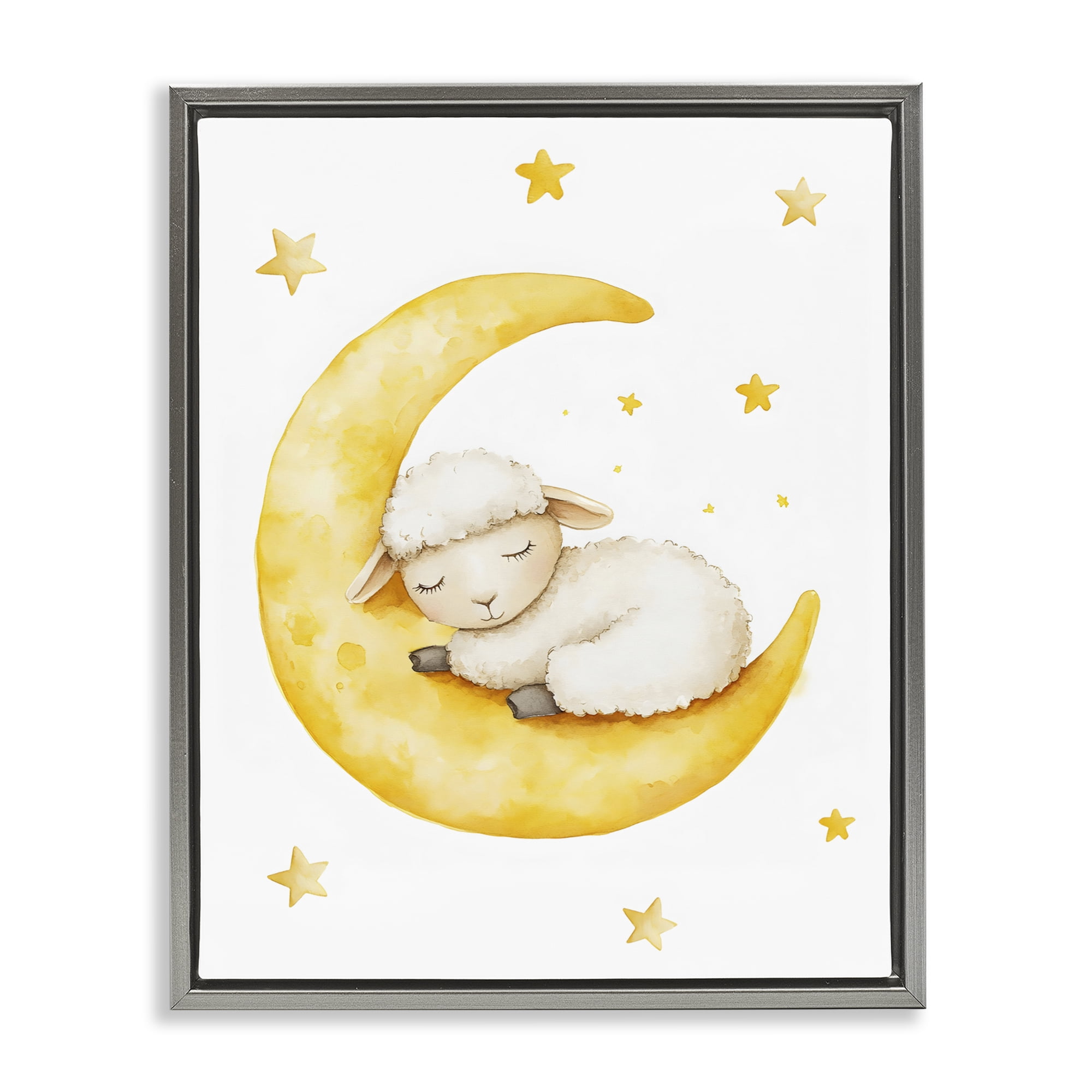 Stupell Industries Sleeping Sheep on Yellow Moon Gray Framed Floater Canvas Wall Art, design by LSR Design Studio