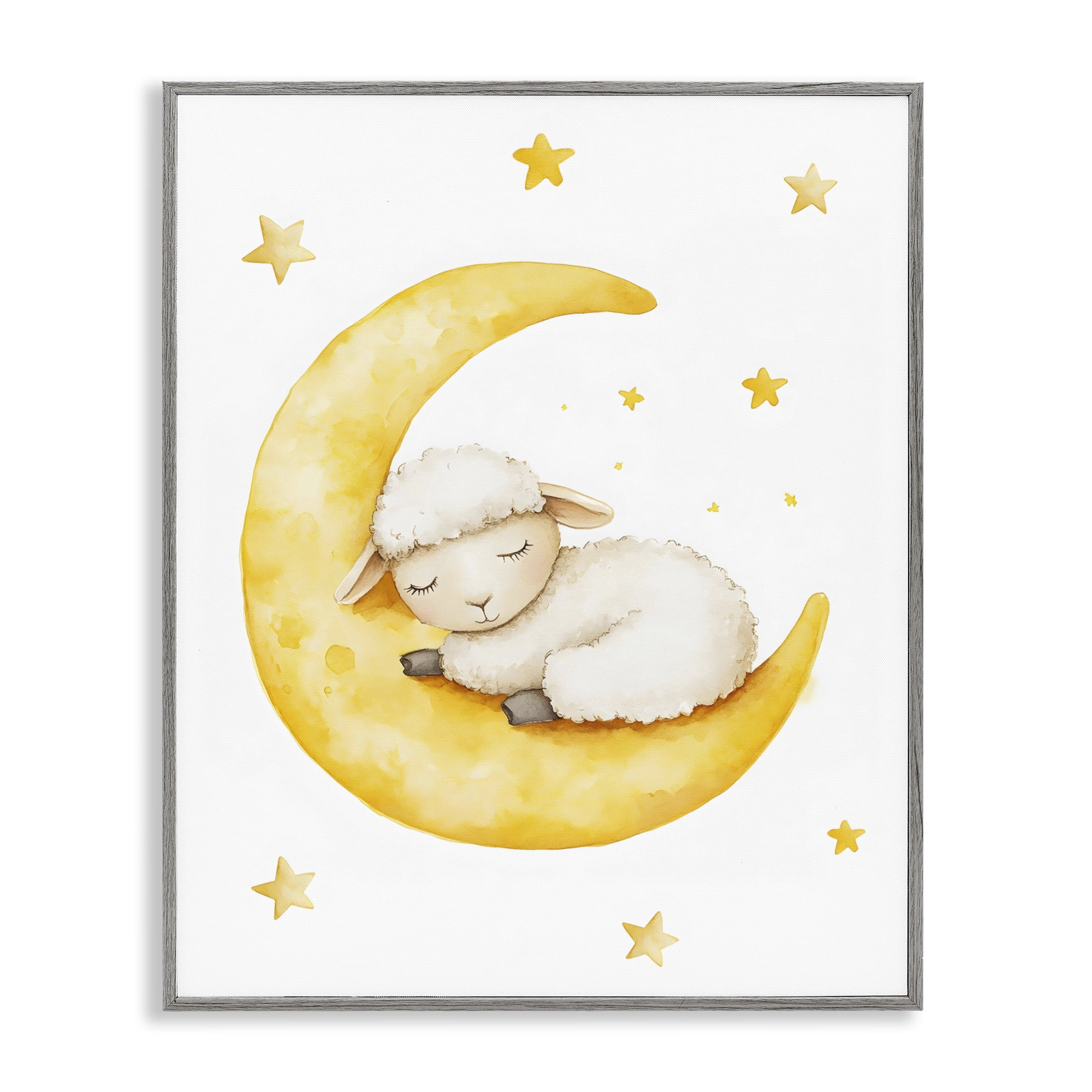 Stupell Industries Sleeping Sheep on Yellow Moon Gray Framed Giclee Art, design by LSR Design Studio