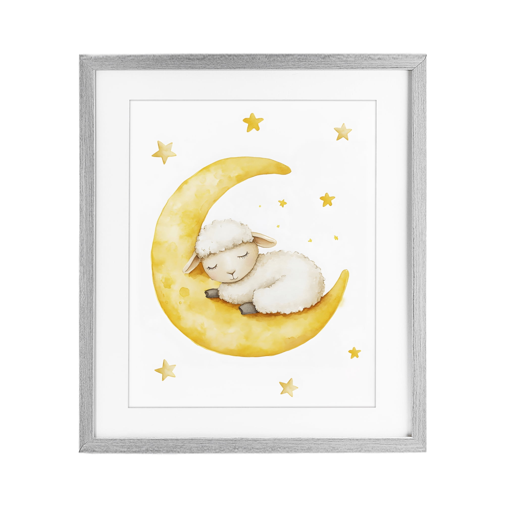 Stupell Industries Sleeping Sheep on Yellow Moon Gray Framed Print Under Glass, design by LSR Design Studio