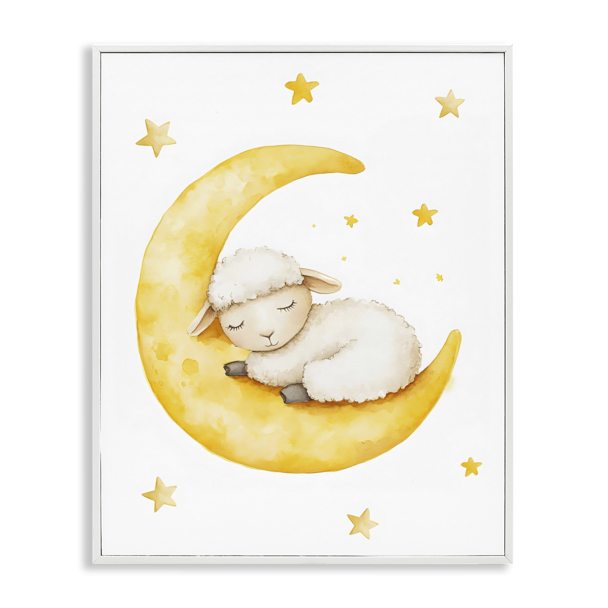 Stupell Industries Sleeping Sheep on Yellow Moon White Framed Giclee Art, design by LSR Design Studio