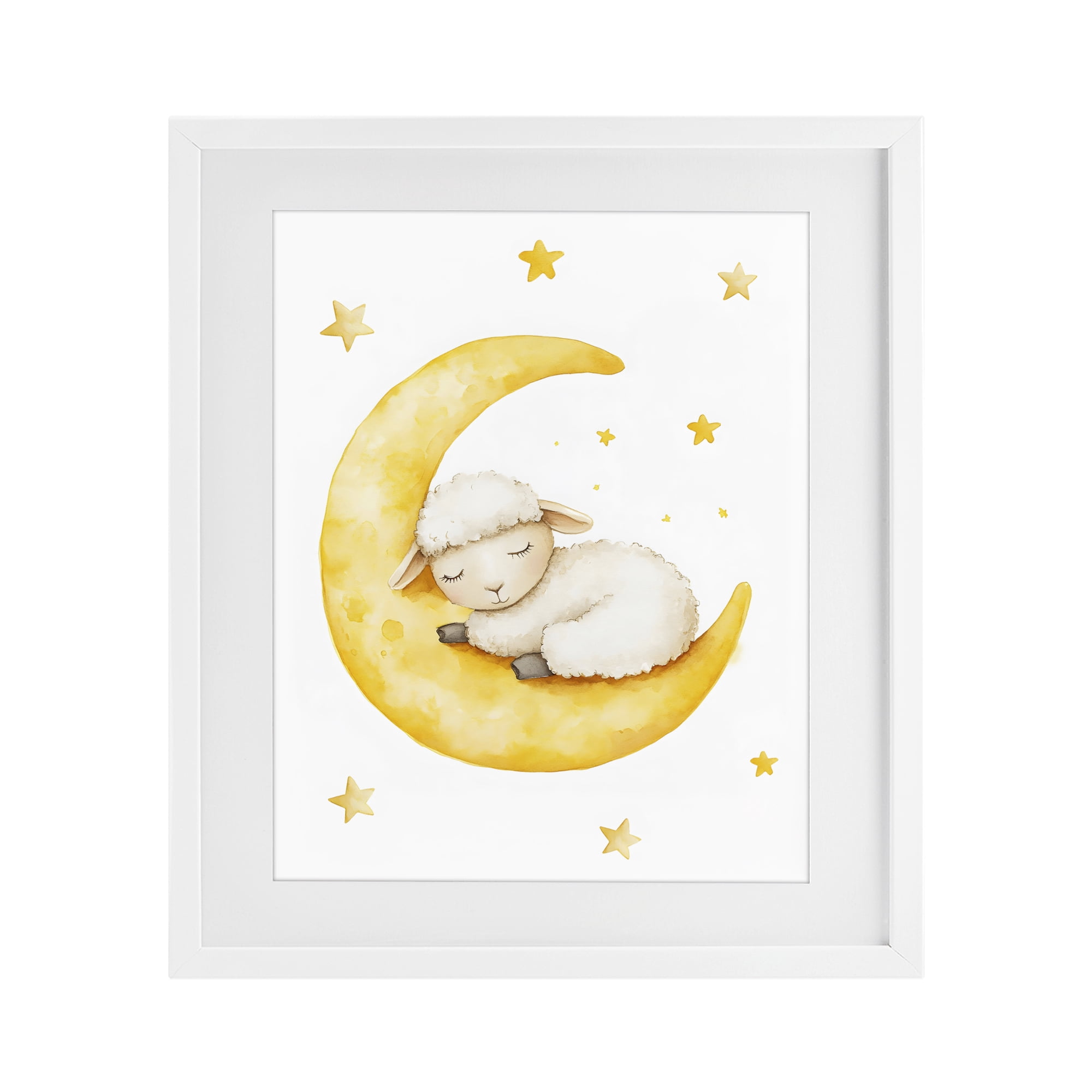 Stupell Industries Sleeping Sheep on Yellow Moon White Framed Print Under Glass, design by LSR Design Studio