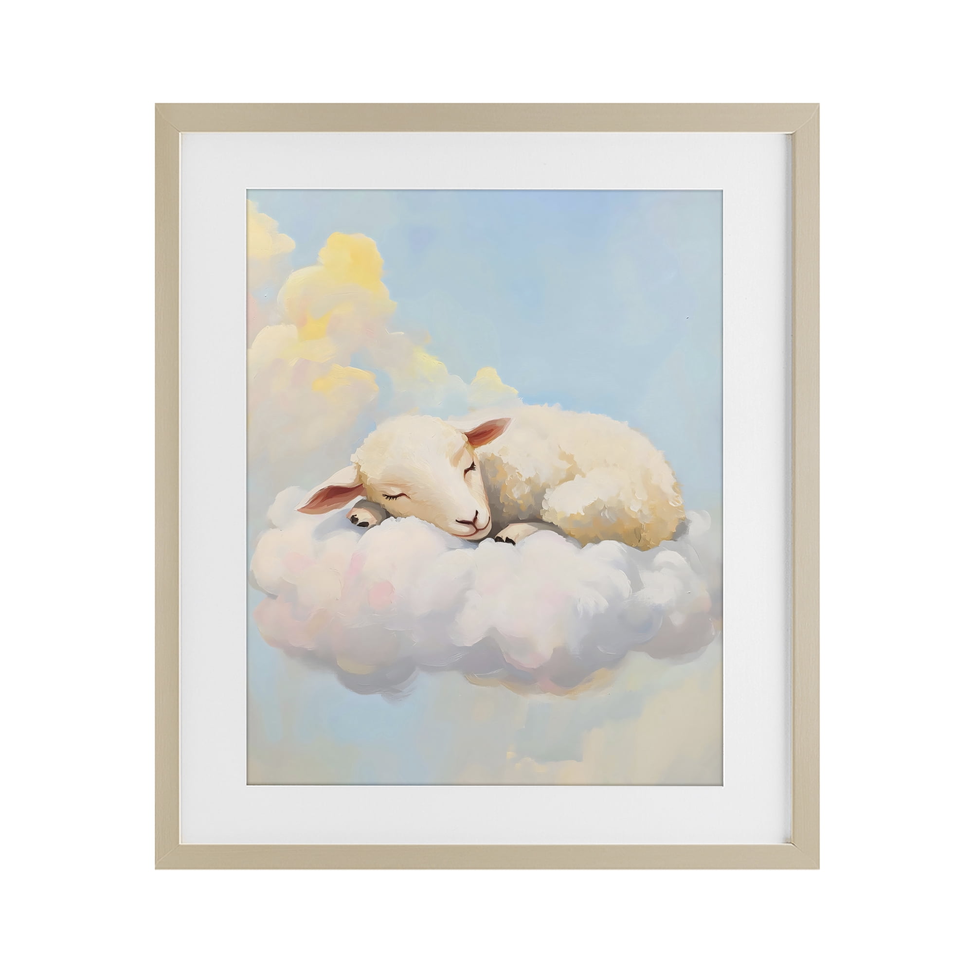Stupell Industries Sleeping Sheep on a Cloud Birch Framed Print Under Glass, design by The Prints Vibe