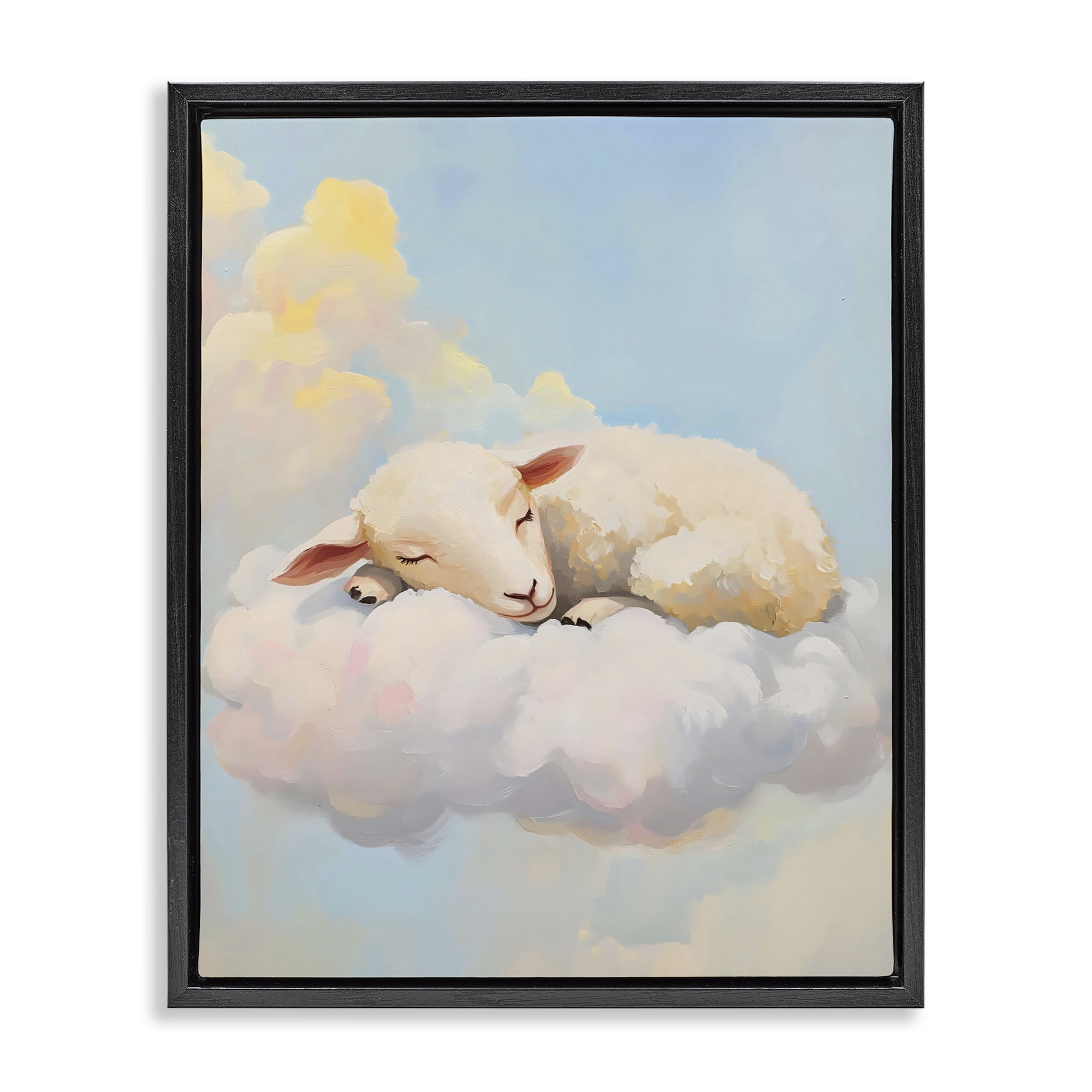 Stupell Industries Sleeping Sheep on a Cloud Black Framed Floater Canvas Wall Art, design by The Prints Vibe