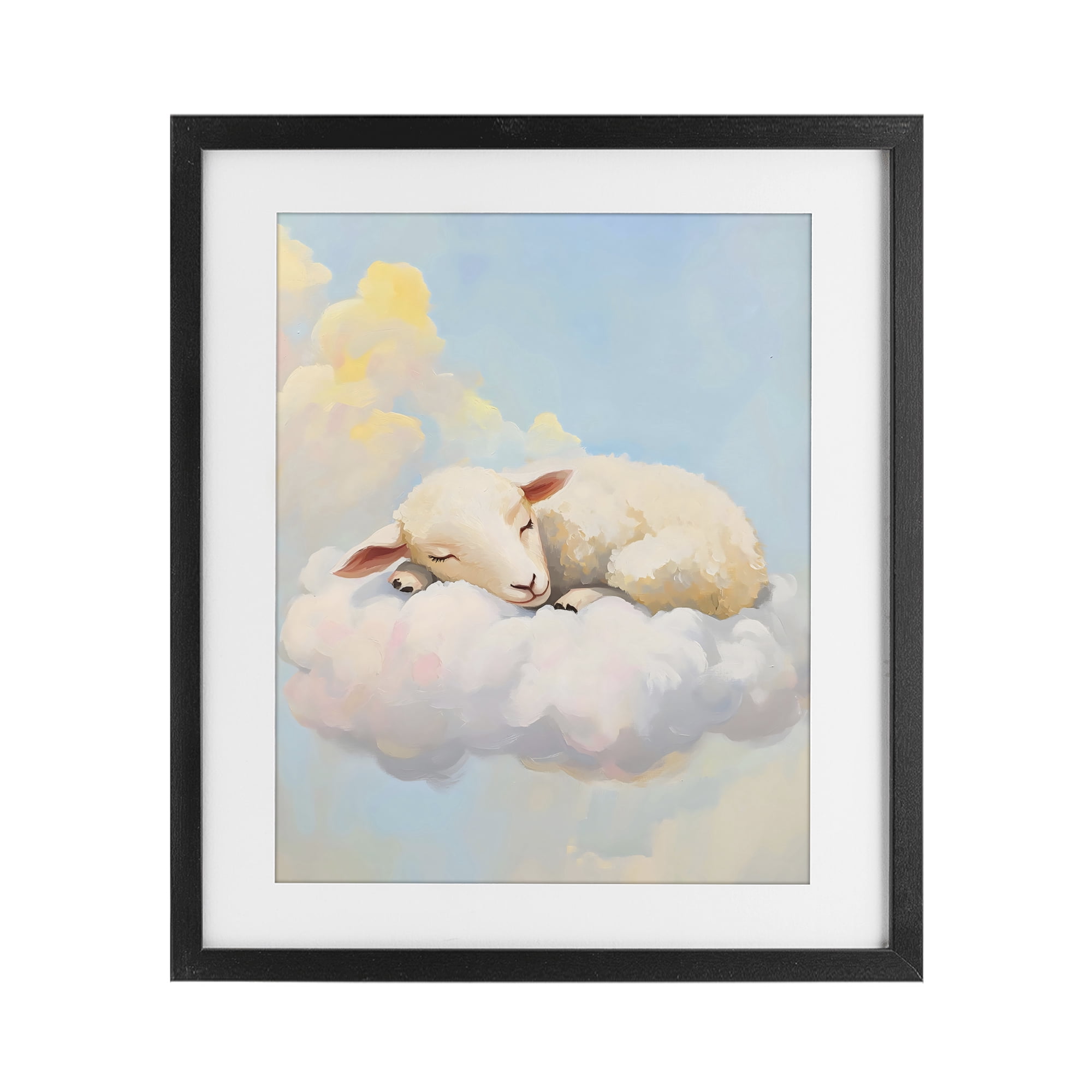 Stupell Industries Sleeping Sheep on a Cloud Black Framed Print Under Glass, design by The Prints Vibe