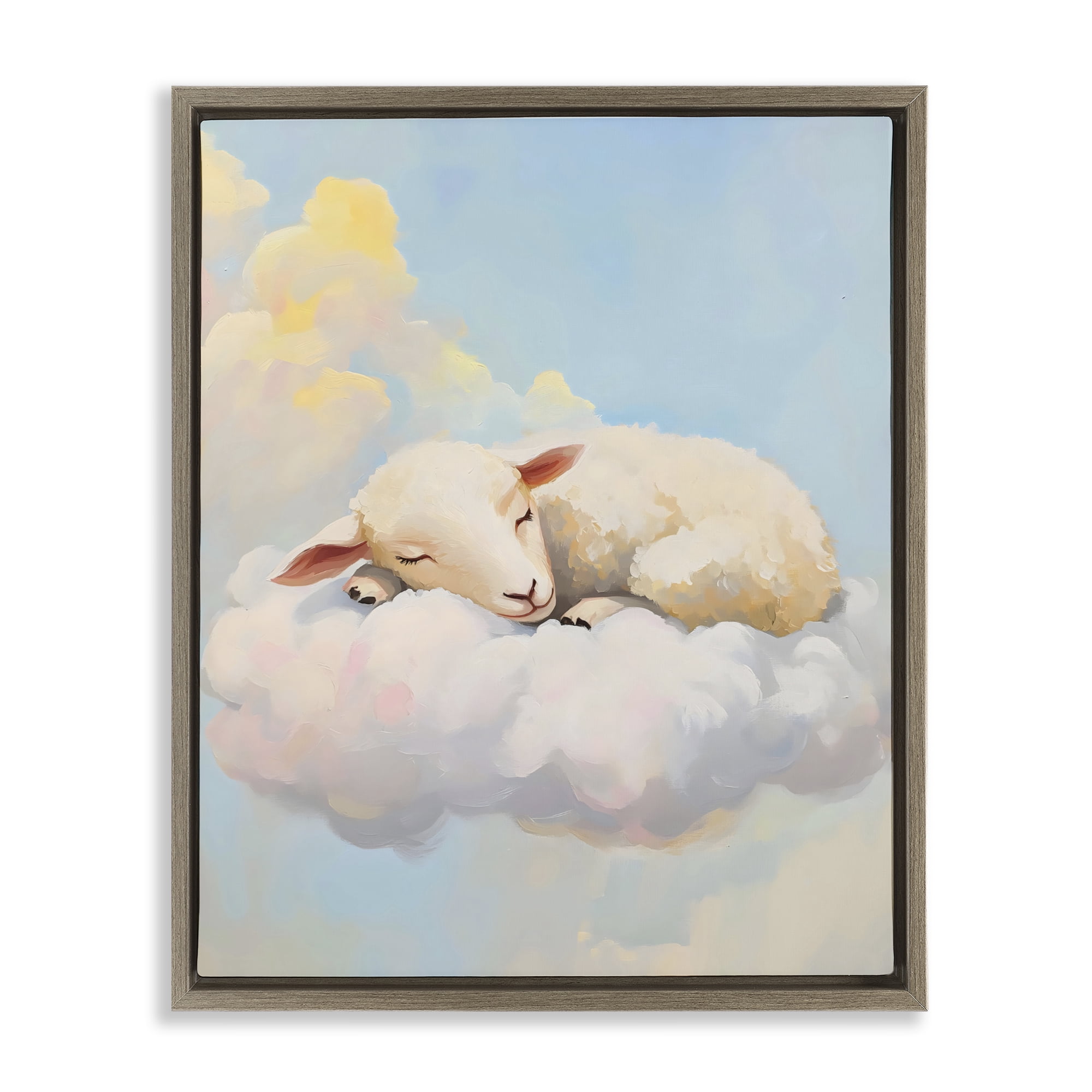Stupell Industries Sleeping Sheep on a Cloud Brown Framed Floater Canvas Wall Art, design by The Prints Vibe