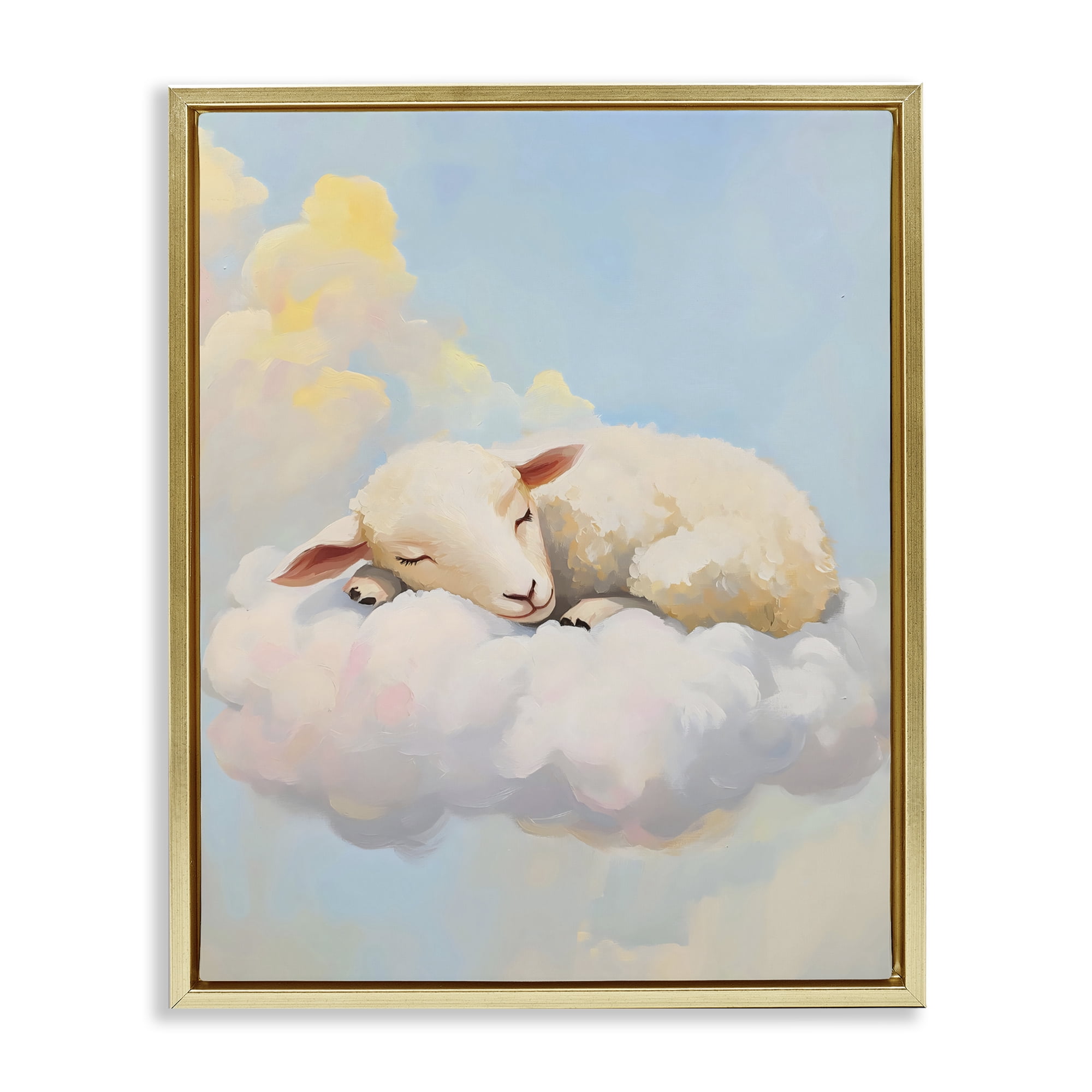 Stupell Industries Sleeping Sheep on a Cloud Gold Framed Floater Canvas Wall Art, design by The Prints Vibe