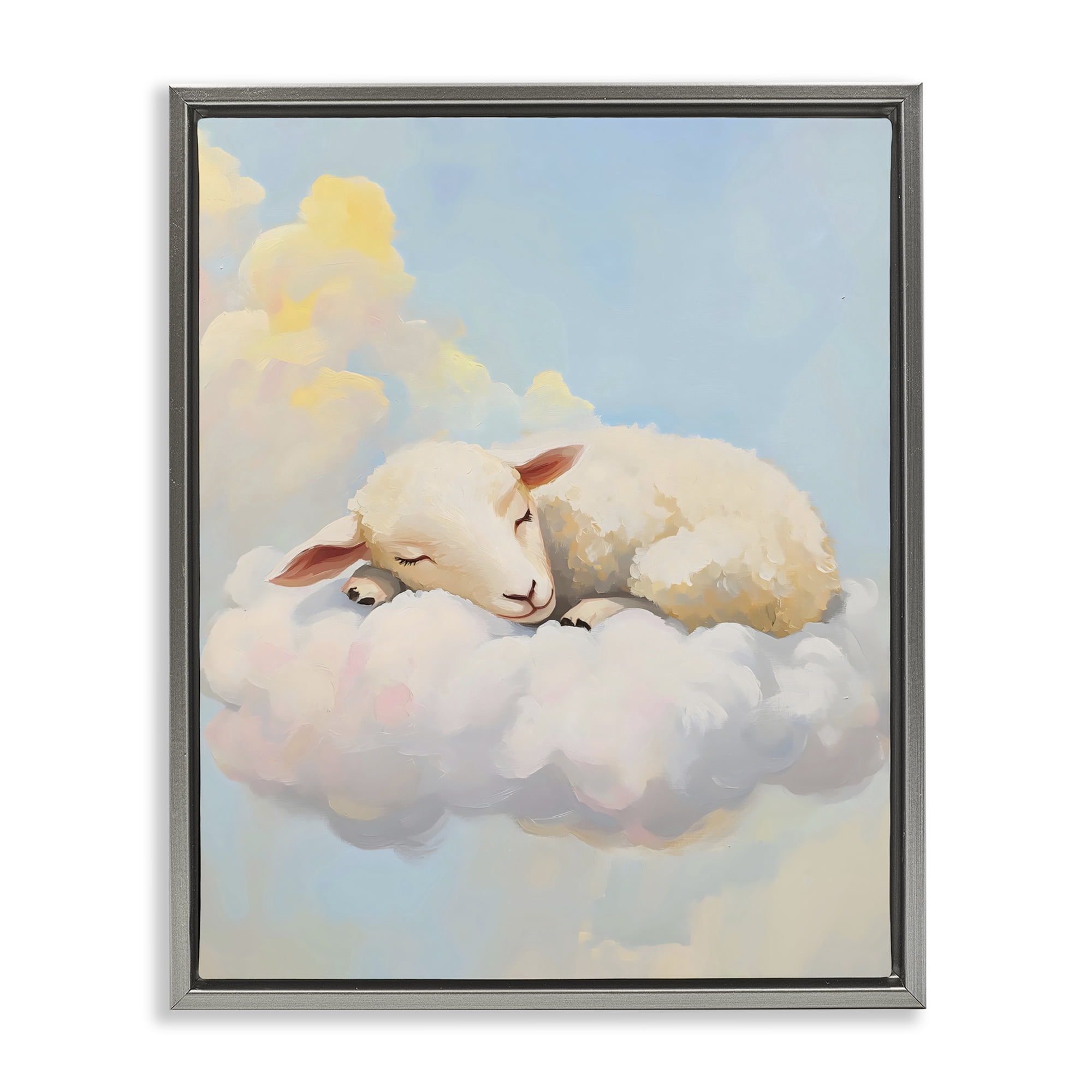 Stupell Industries Sleeping Sheep on a Cloud Gray Framed Floater Canvas Wall Art, design by The Prints Vibe