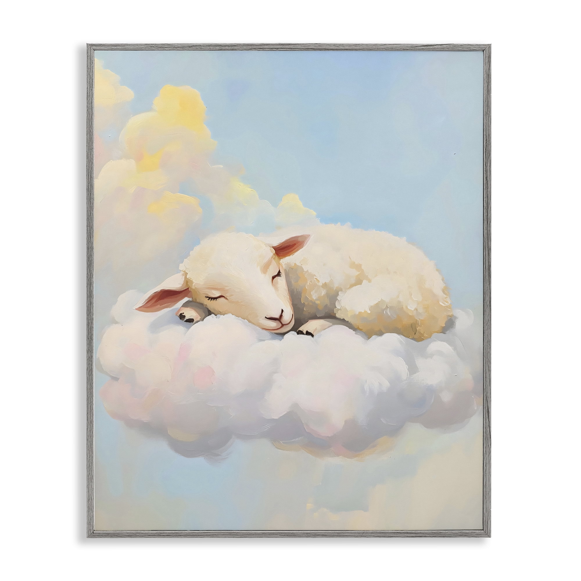 Stupell Industries Sleeping Sheep on a Cloud Gray Framed Giclee Art, design by The Prints Vibe