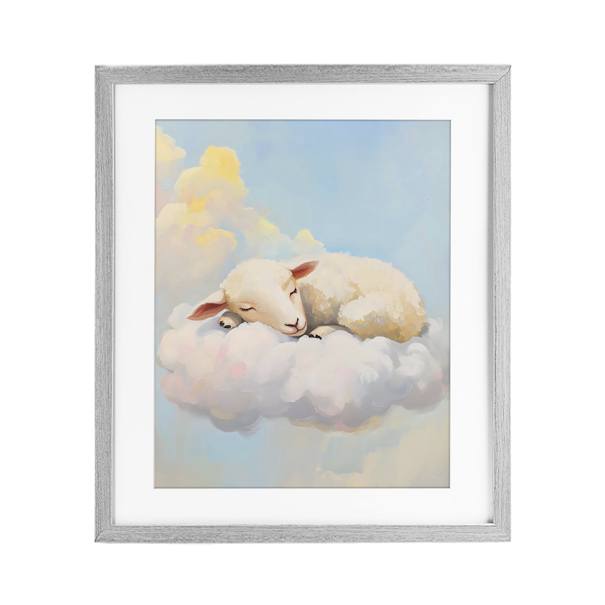 Stupell Industries Sleeping Sheep on a Cloud Gray Framed Print Under Glass, design by The Prints Vibe