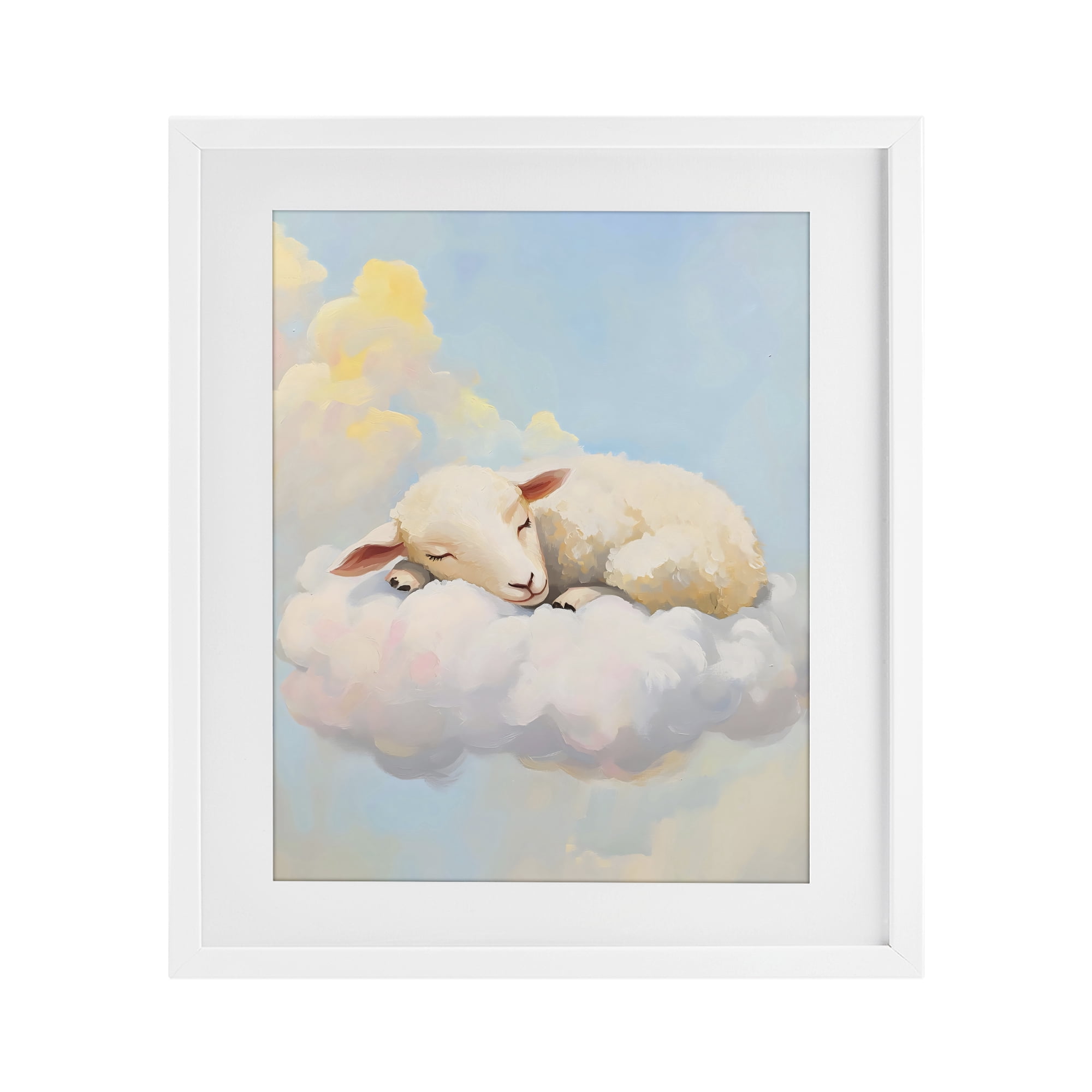 Stupell Industries Sleeping Sheep on a Cloud White Framed Print Under Glass, design by The Prints Vibe