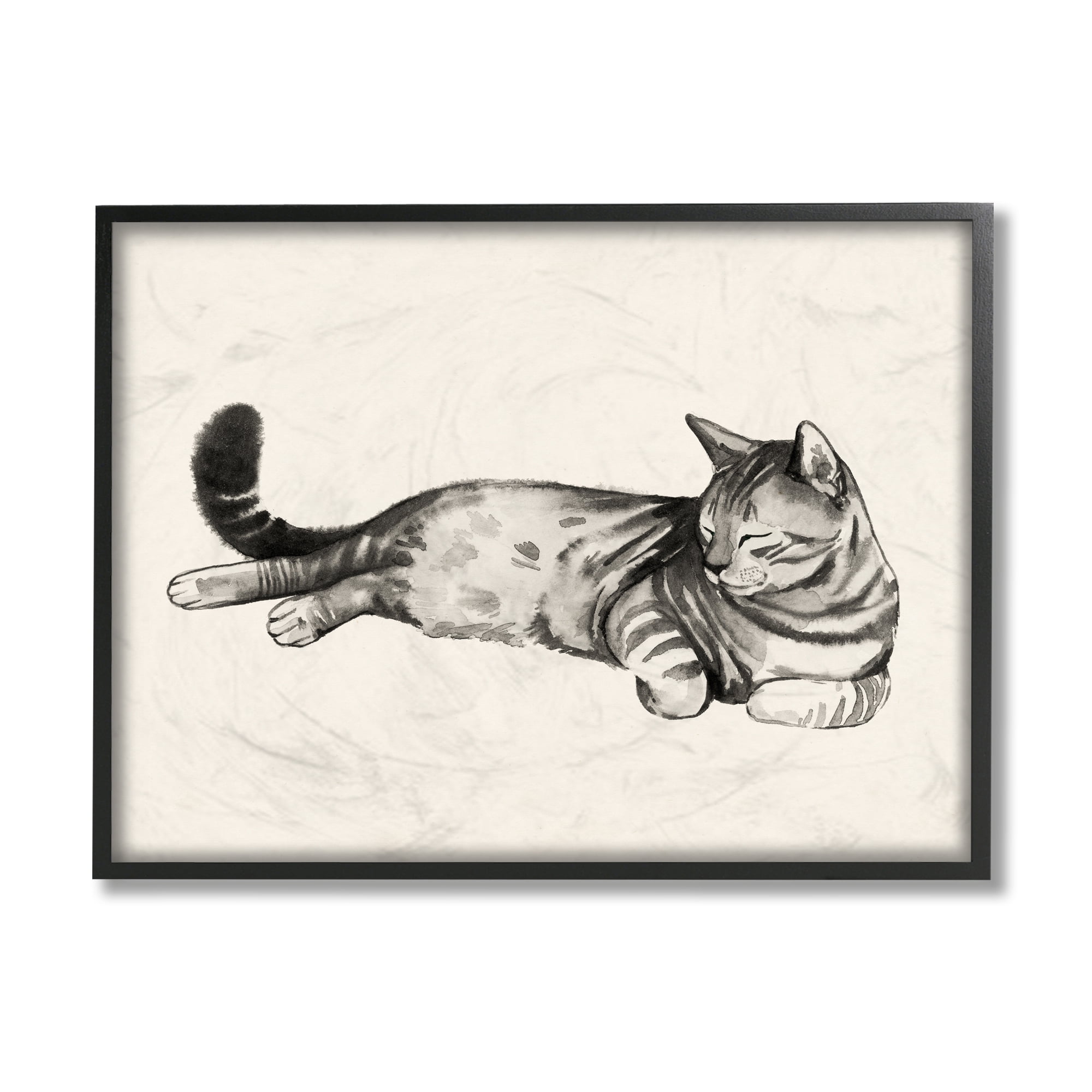 Stupell Industries Sleeping Striped Cat Minimal Relaxed Pet Black Framed by Grace Popp