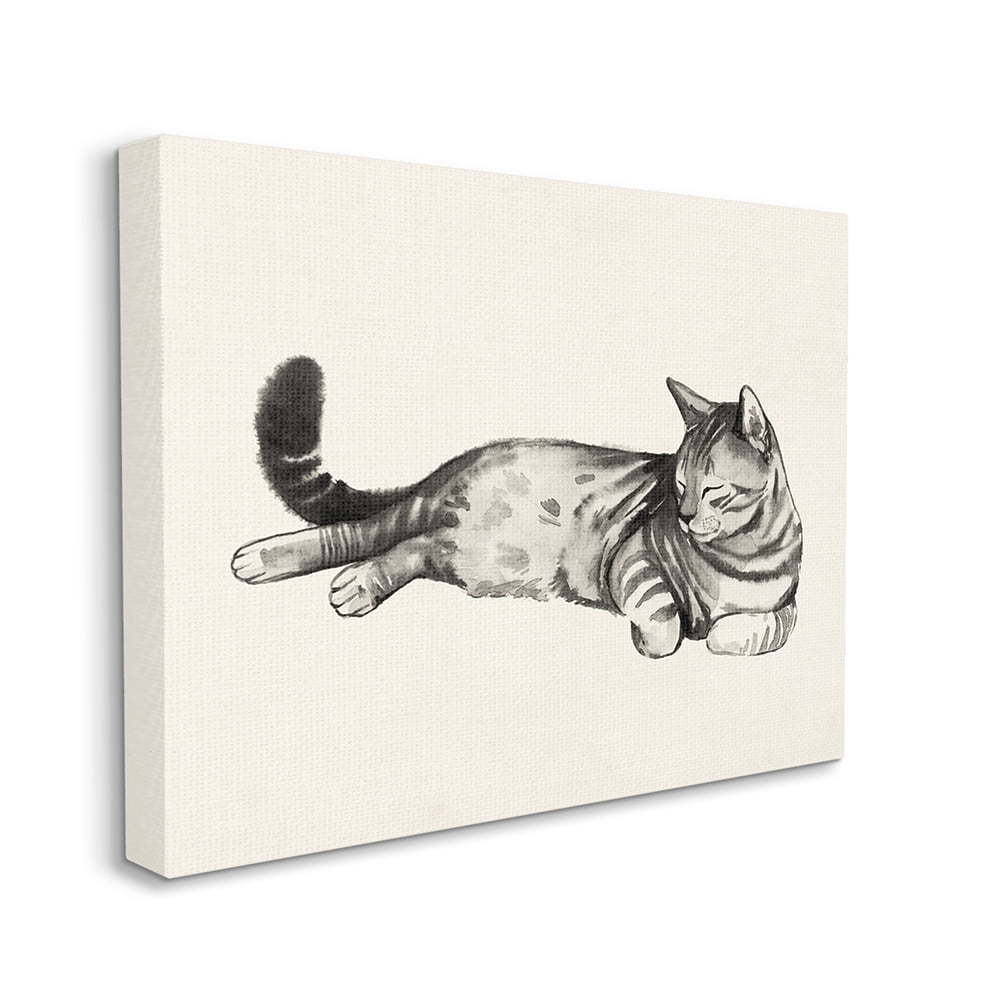 Stupell Industries Sleeping Striped Cat Minimal Relaxed Pet Canvas Wall Art by Grace Popp