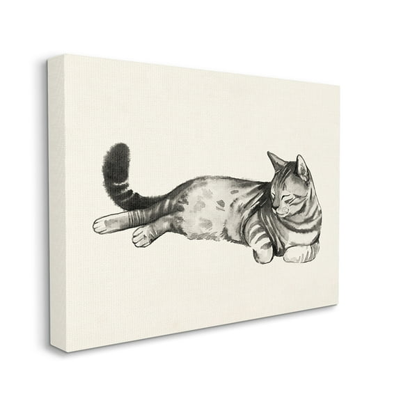 Stupell Industries Sleeping Striped Cat Minimal Relaxed Pet Canvas Wall Art by Grace Popp