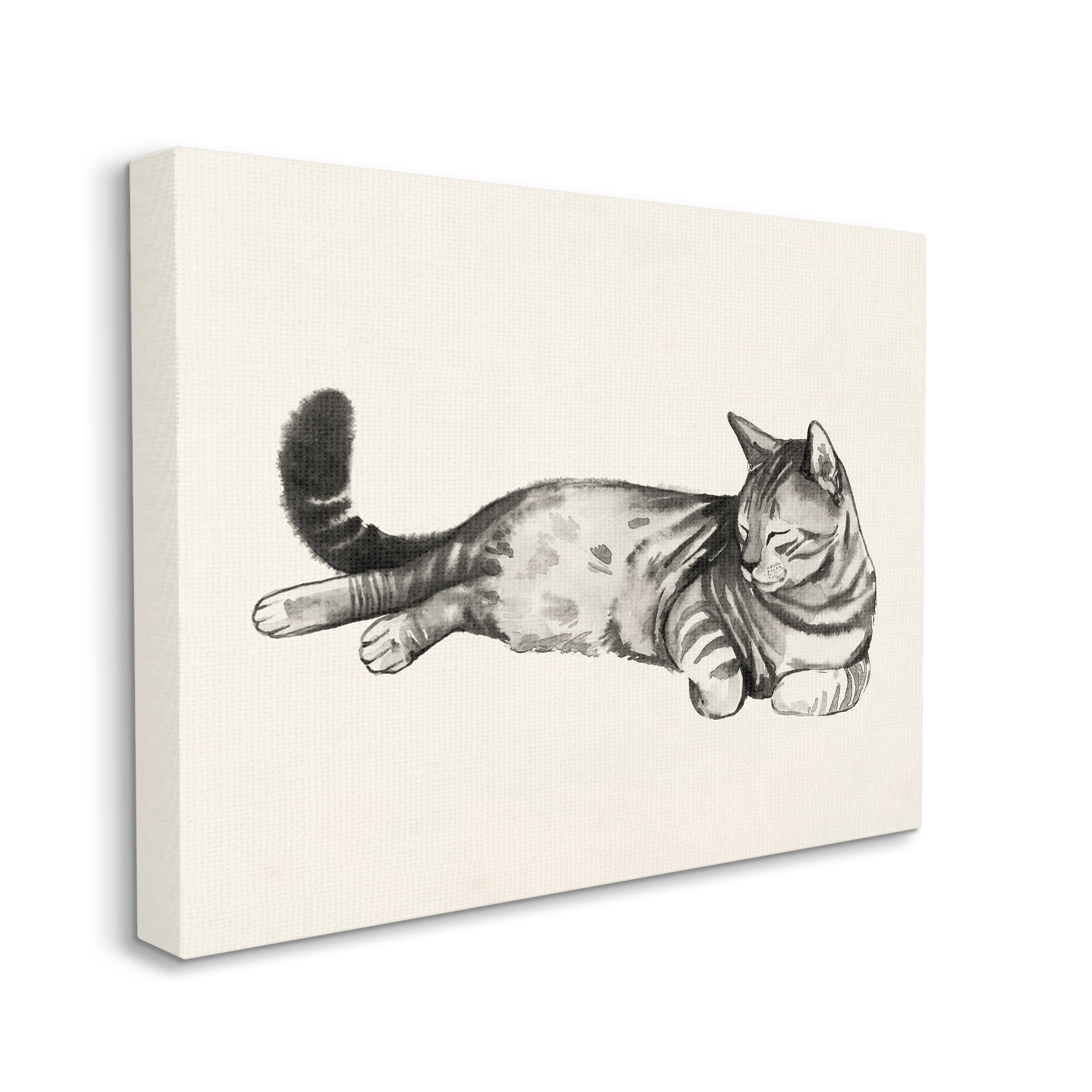 Stupell Industries Sleeping Striped Cat Minimal Relaxed Pet Canvas Wall Art by Grace Popp