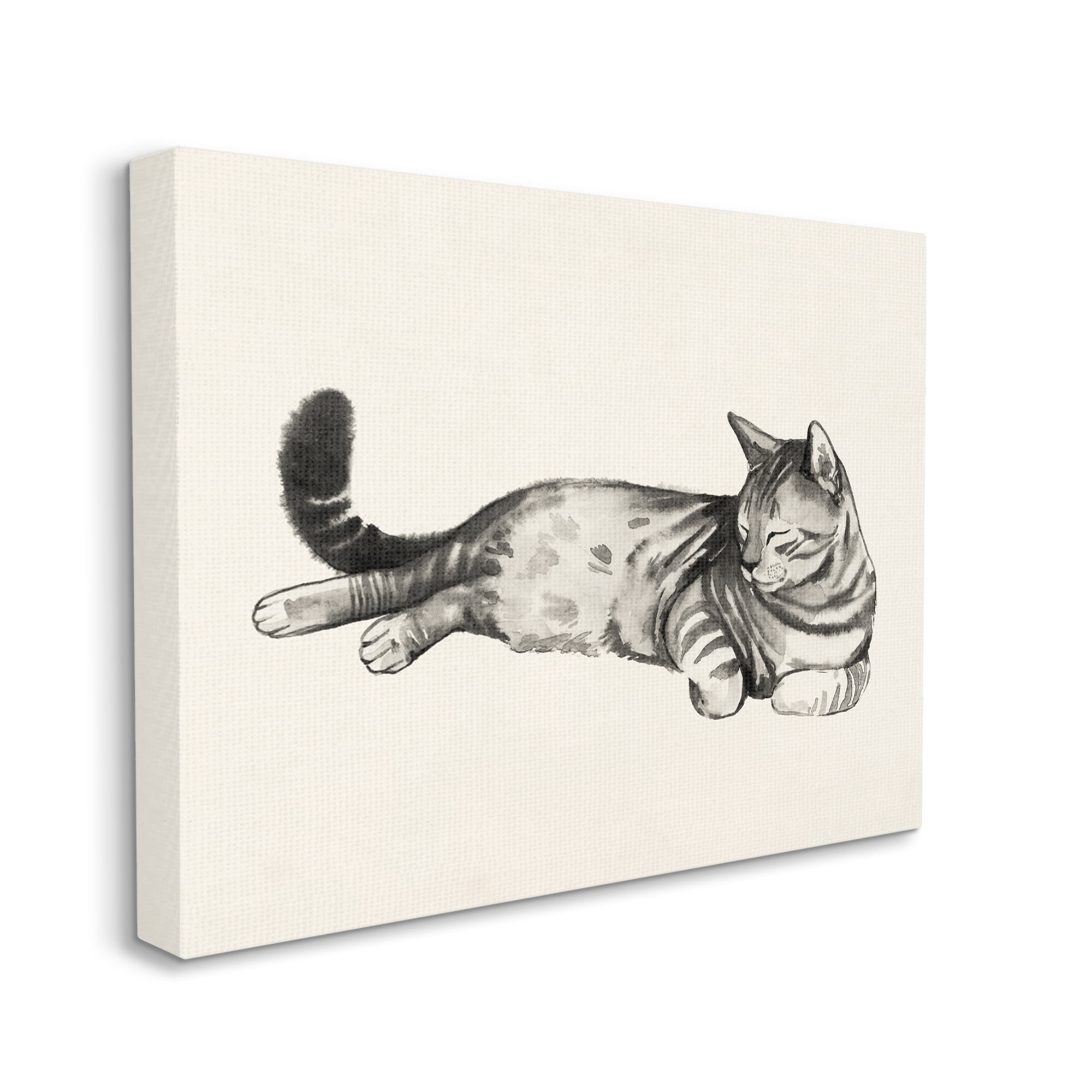 Stupell Industries Sleeping Striped Cat Minimal Relaxed Pet Canvas Wall Art by Grace Popp