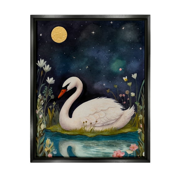 Stupell Industries Sleeping Swan Night Sky Animals & Insects Painting Black Floater Framed Canvas Art Print Wall Art, 17 x 21