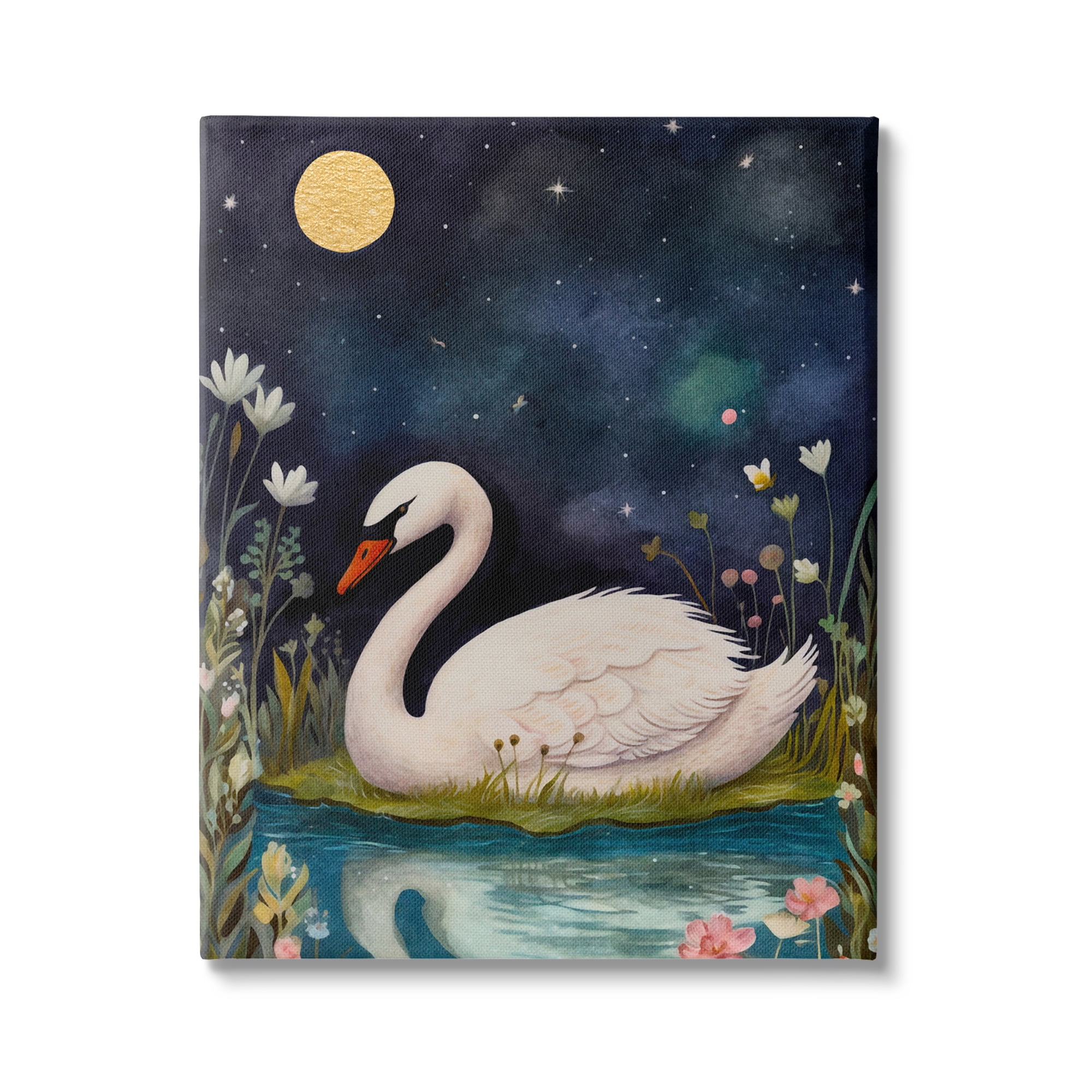 Stupell Industries Sleeping Swan Night Sky Animals & Insects Painting Gallery Wrapped Canvas Art Print Wall Art, 30 x 40