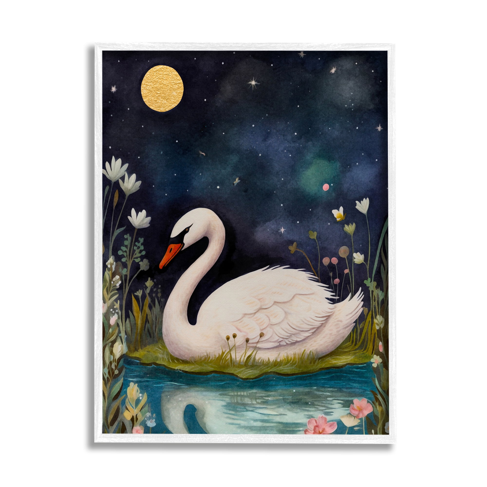 Stupell Industries Sleeping Swan Night Sky Animals & Insects Painting White Framed Art Print Wall Art, 16 x 20