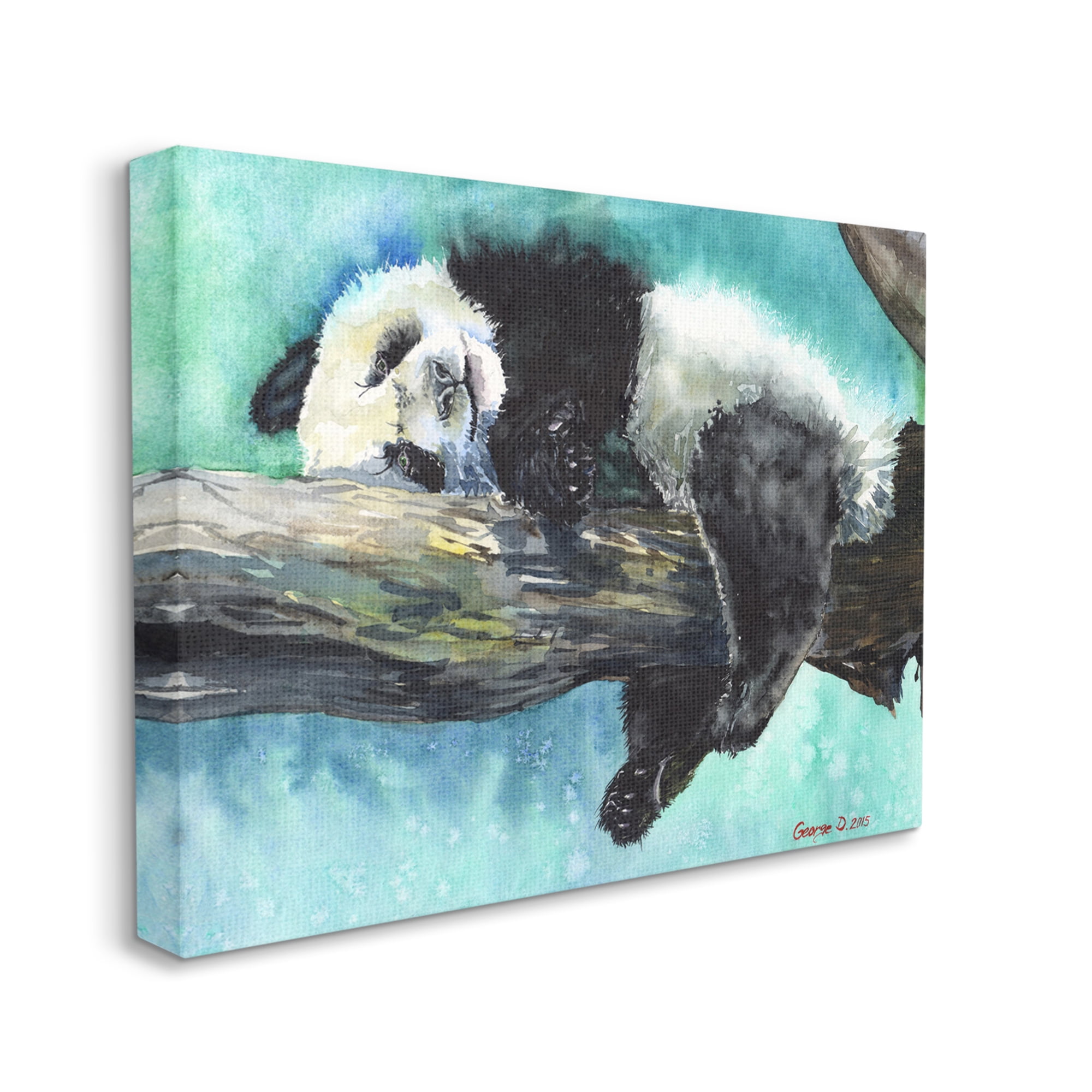 Stupell Industries Sleepy Baby Panda in Tree over Vibrant Blue Canvas Wall Art, 36 x 48, Design by George Dyachenko