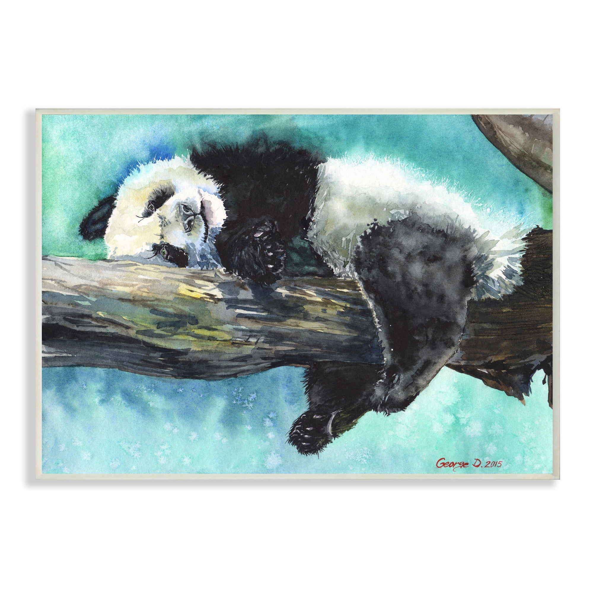 Stupell Industries Sleepy Baby Panda in Tree over Vibrant Blue Wall Plaque, 10 x 15, Design by George Dyachenko