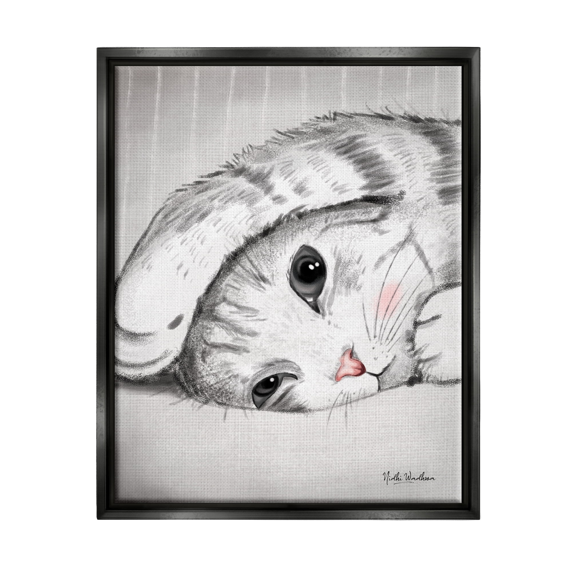 Stupell Industries Sleepy Cat Portrait Animals & Insects Painting Black Floater Framed Art Print Wall Art, 17 x 21