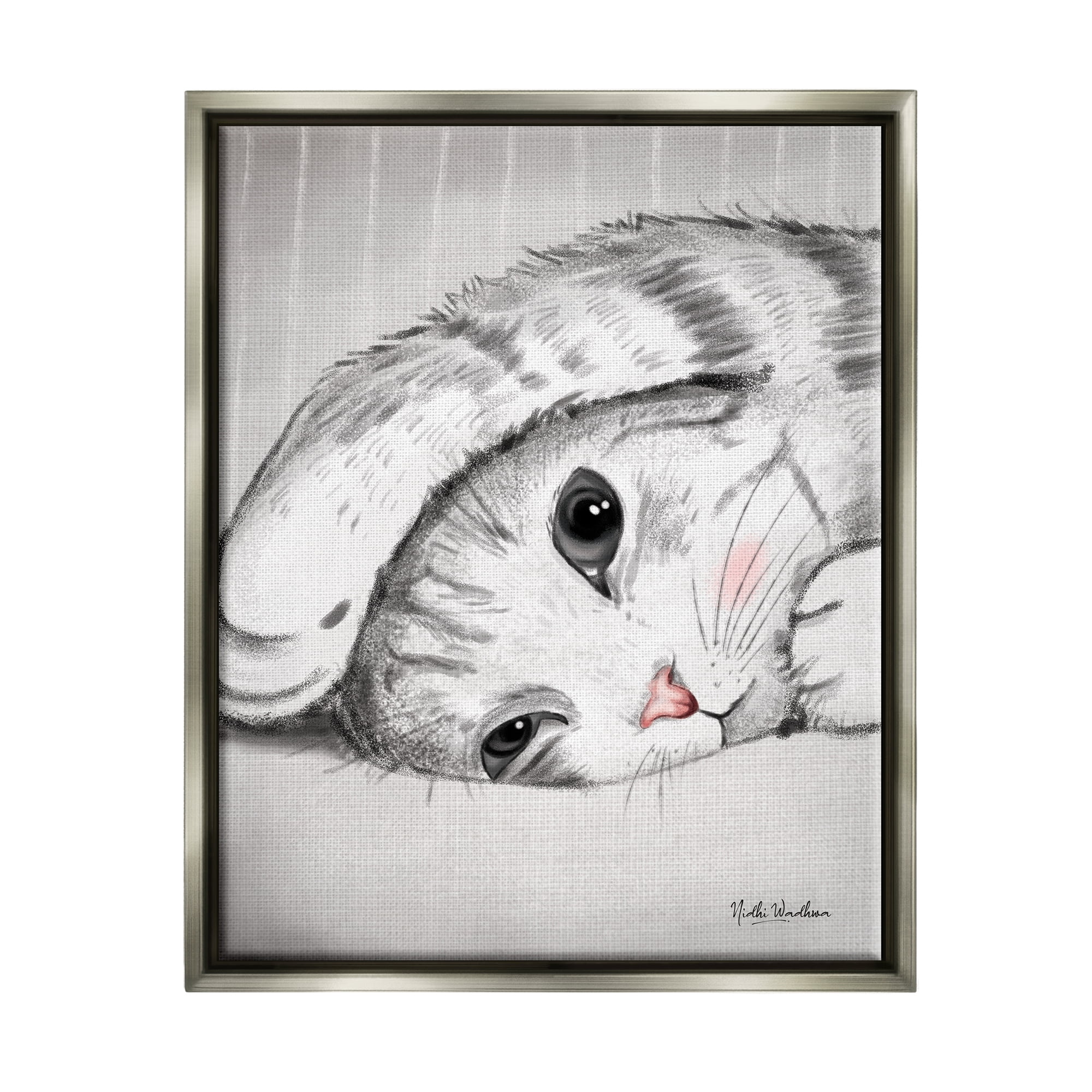 Stupell Industries Sleepy Cat Portrait Animals & Insects Painting Gray Floater Framed Art Print Wall Art, 25 x 31