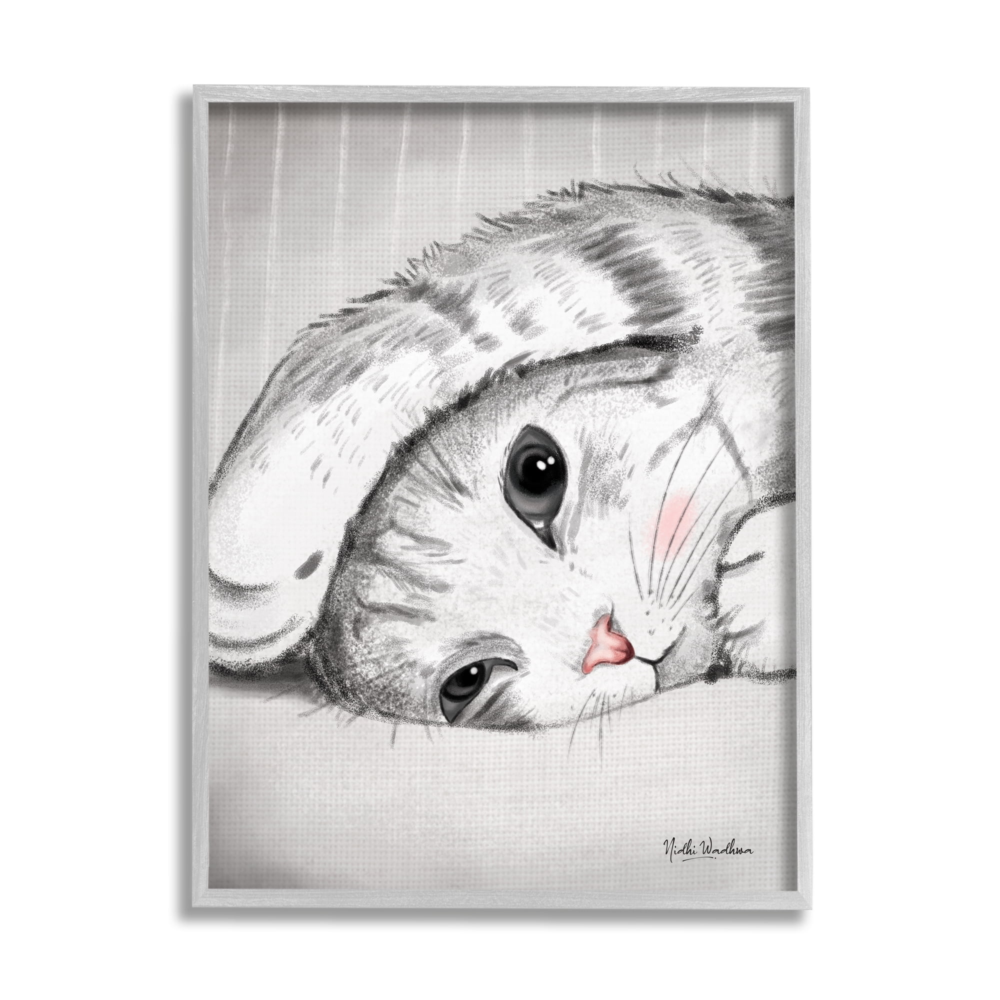 Stupell Industries Sleepy Cat Portrait Animals & Insects Painting Gray Framed Art Print Wall Art, 24 x 30
