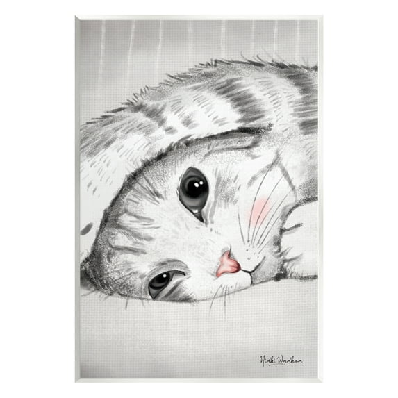 Stupell Industries Sleepy Cat Portrait Animals & Insects Painting Unframed Art Print Wall Art, 13 x 19