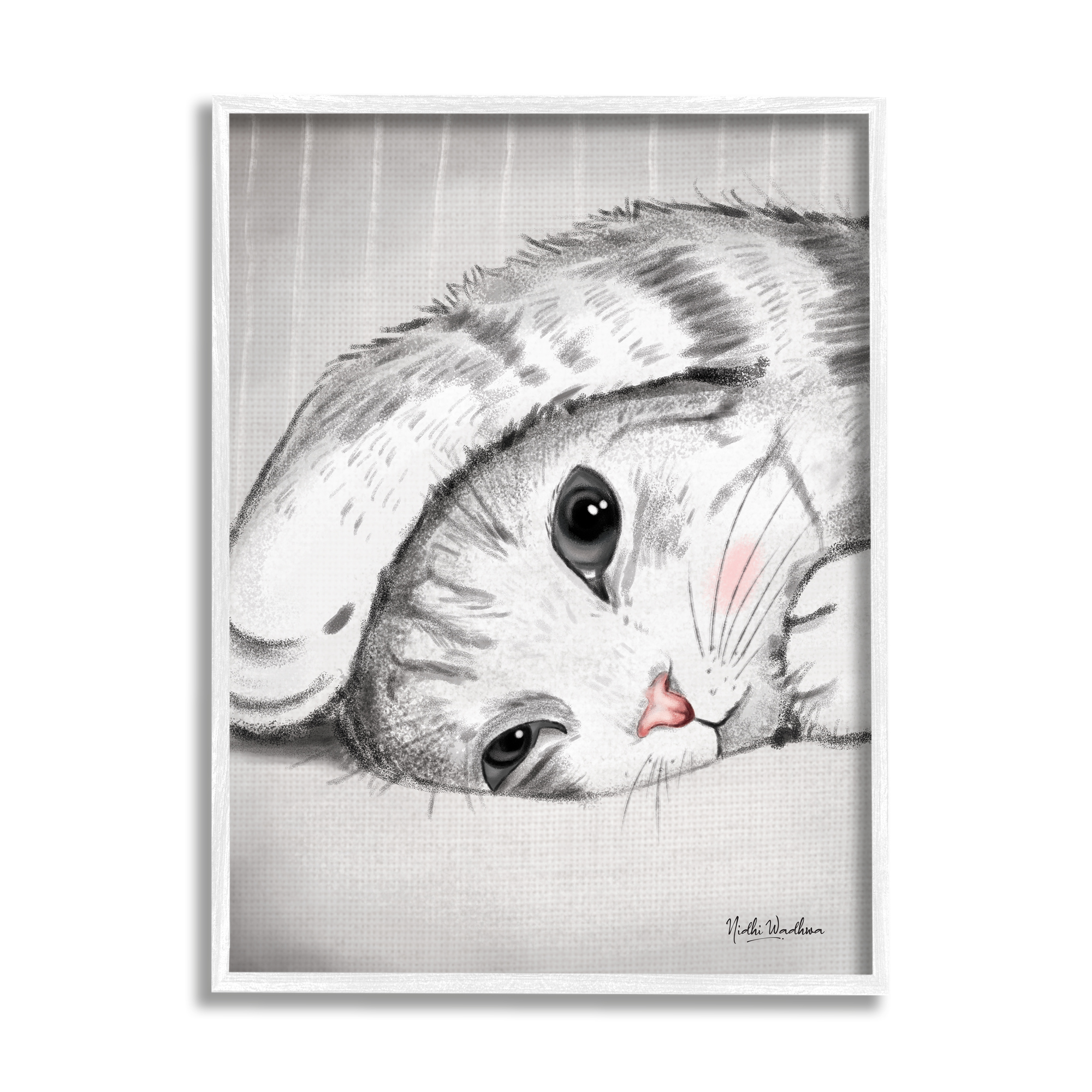 Stupell Industries Sleepy Cat Portrait Animals & Insects Painting White Framed Art Print Wall Art, 16 x 20