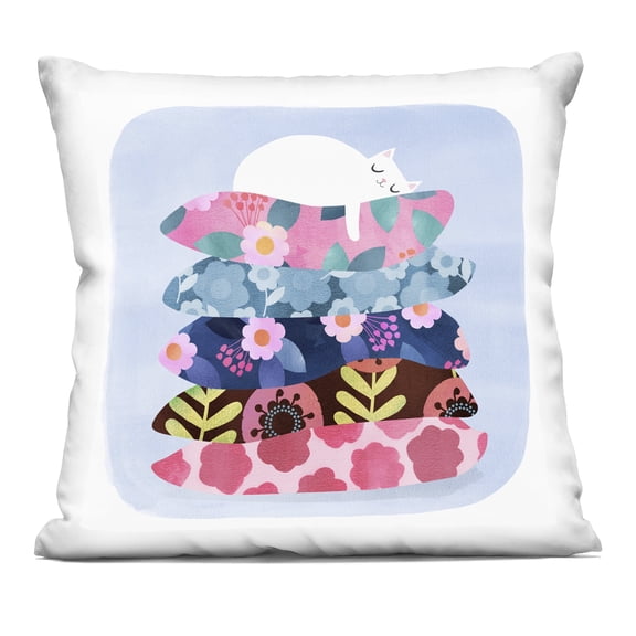 Stupell Industries Sleepy Cat on Patterned Pillows Decorative Printed Throw Pillow design by Angie Rozelaar, 18 x 7 x 18
