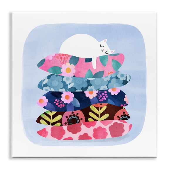 Stupell Industries Sleepy Cat on Patterned Pillows Wall Plaque Art design by Angie Rozelaar, 12 x 12