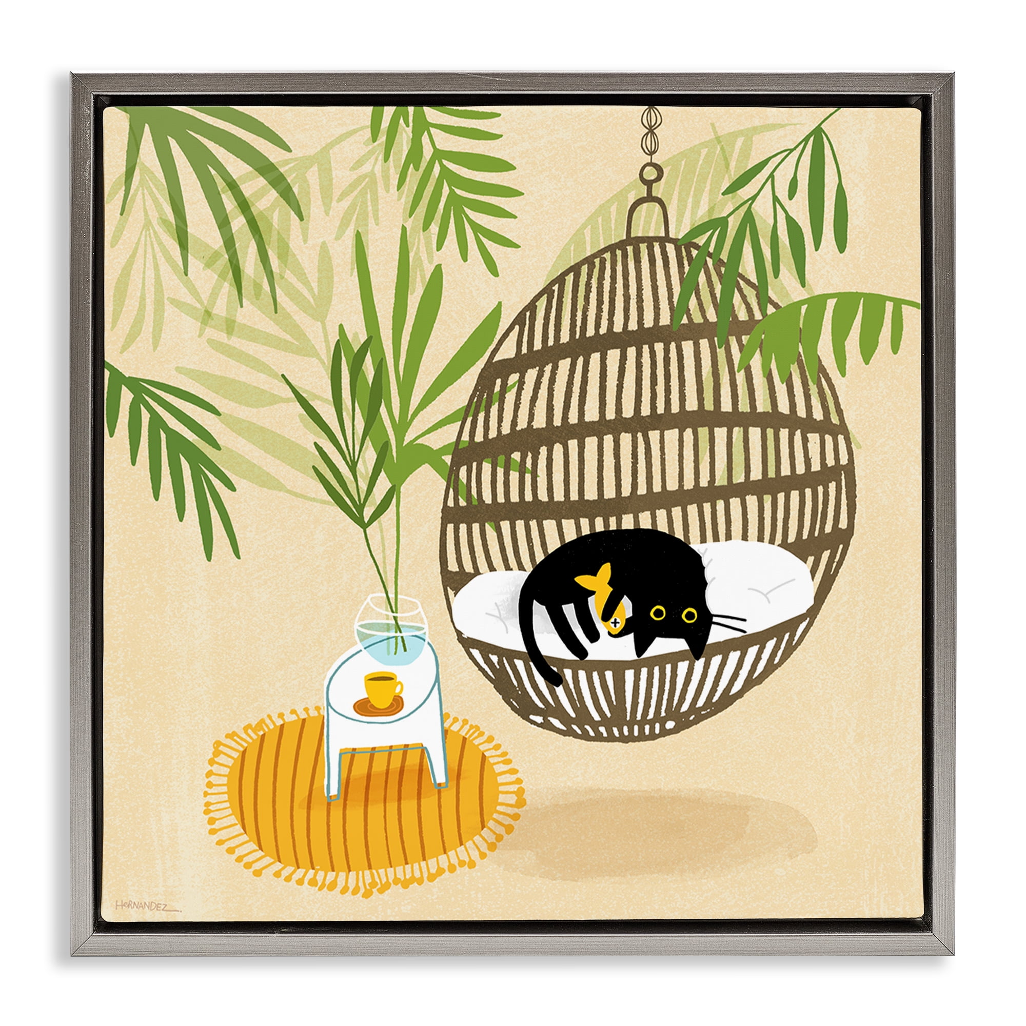 Stupell Industries Sleepy Cats on Porch Swing Animals Painting Gray Floater Framed Canvas Art Print Wall Art, 18 x 18