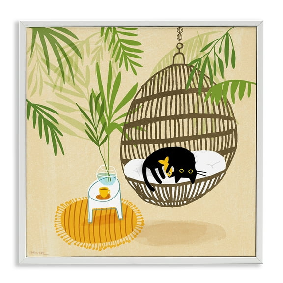 Stupell Industries Sleepy Cats on Porch Swing Animals Painting White Framed Art Print Wall Art, 24 x 24