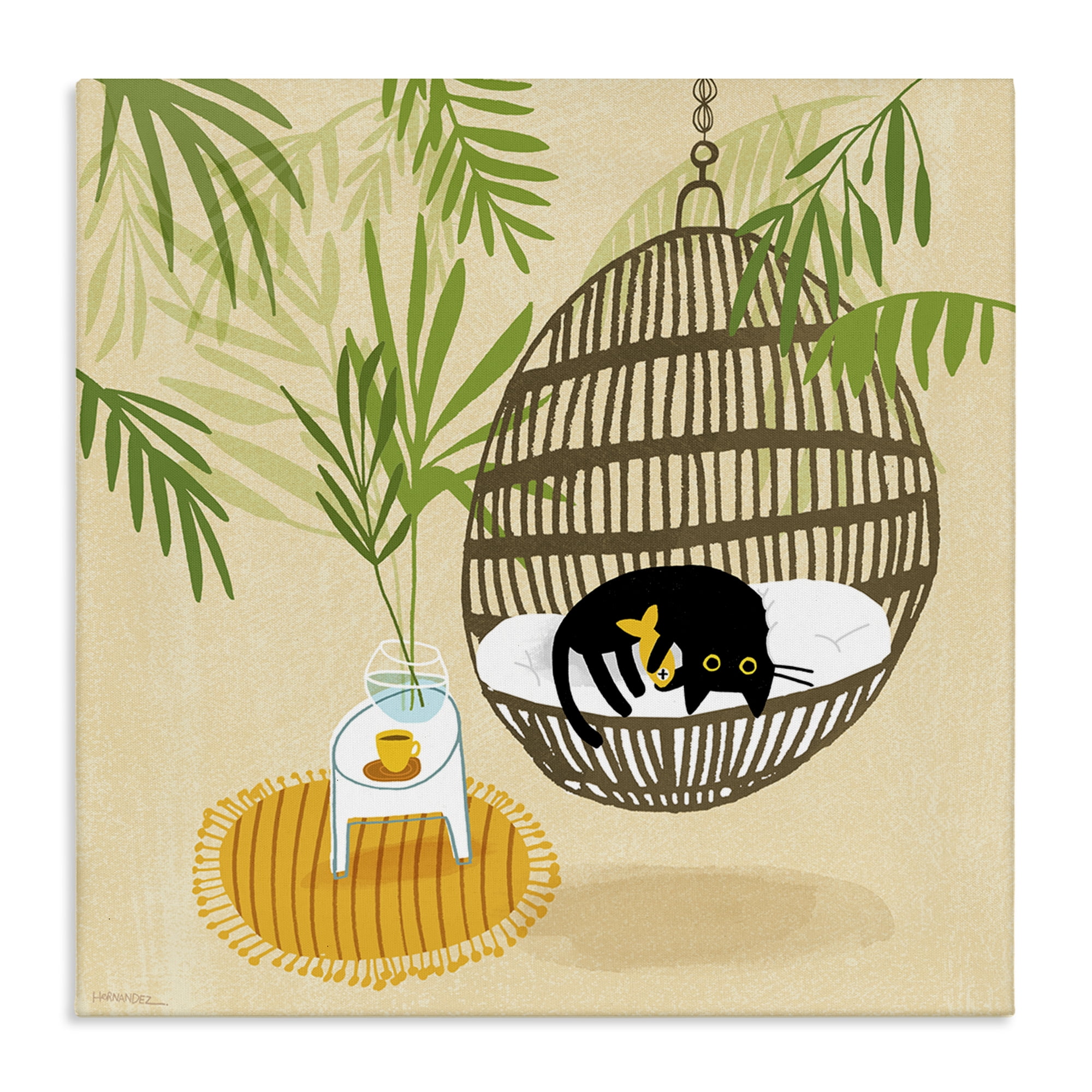 Stupell Industries Sleepy Cats on Porch Swing Animals Painting Wrapped Canvas Art Print Wall Art, 30 x 30