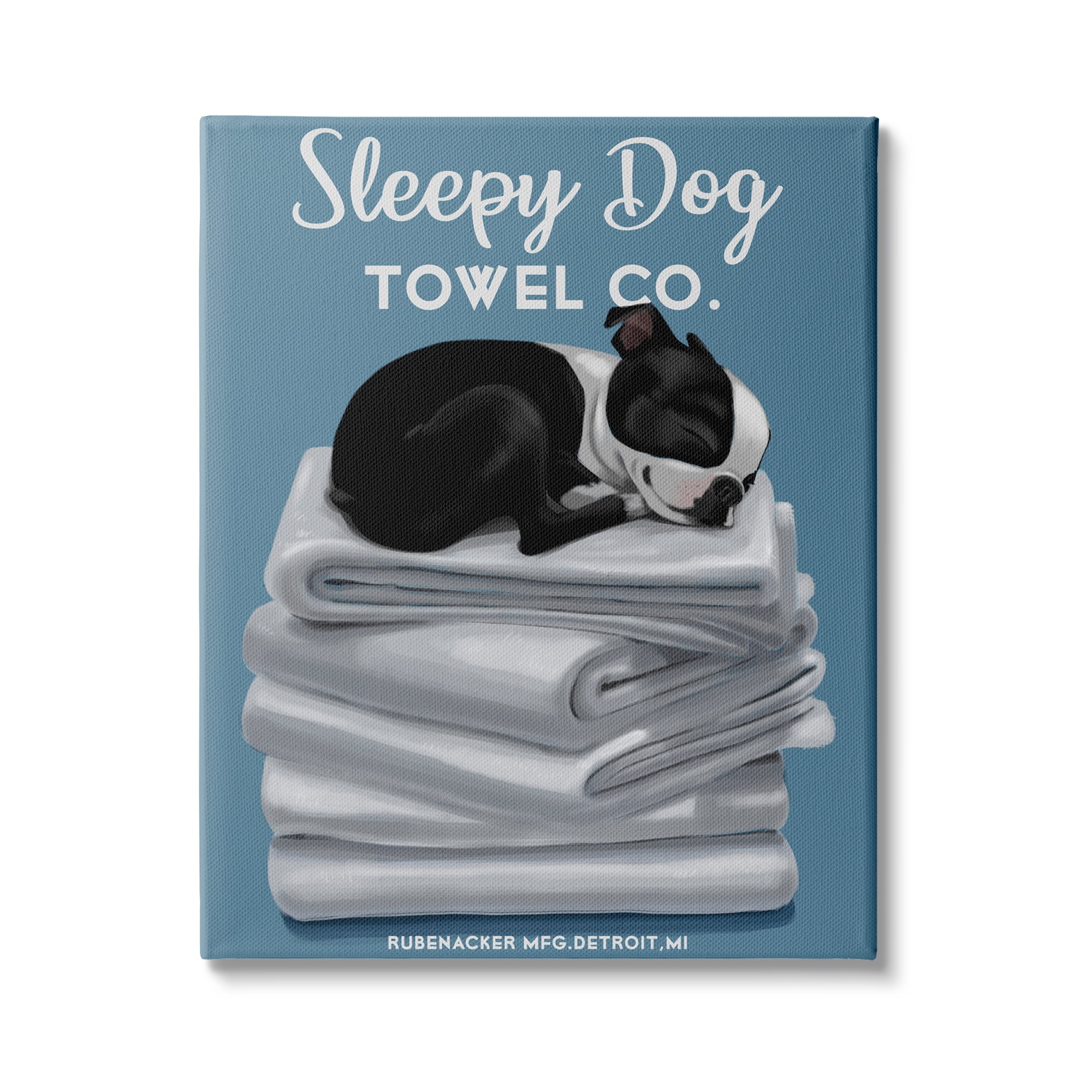 Stupell Industries Sleepy Dog Towel Co. Adorable Boston Terrier Bathroom, 30 x 40, Design by Brian Rubenacker
