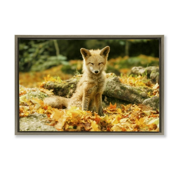 Stupell Industries Sleepy Fall Fox in Autumn Brown Framed Floater Canvas Wall Art design by Carrie Ann Grippo-Pike, 17 x 25