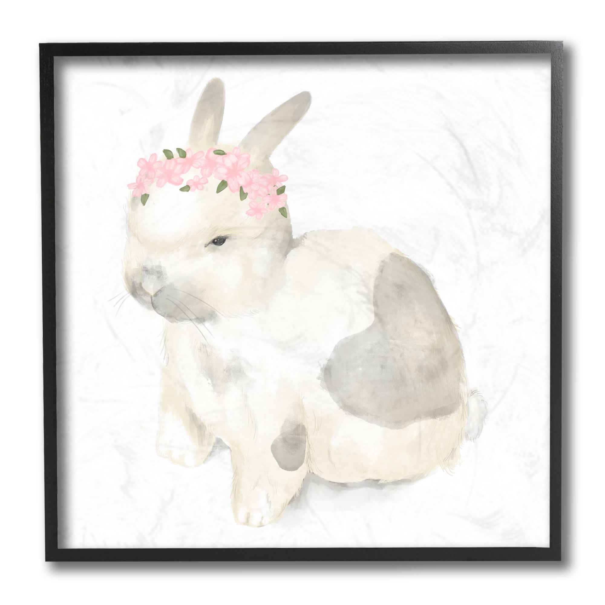Stupell Industries Sleepy Floral Crown Bunny Illustration Nursery Animal Black Framed, 12 x 12, Design by Daphne Polselli