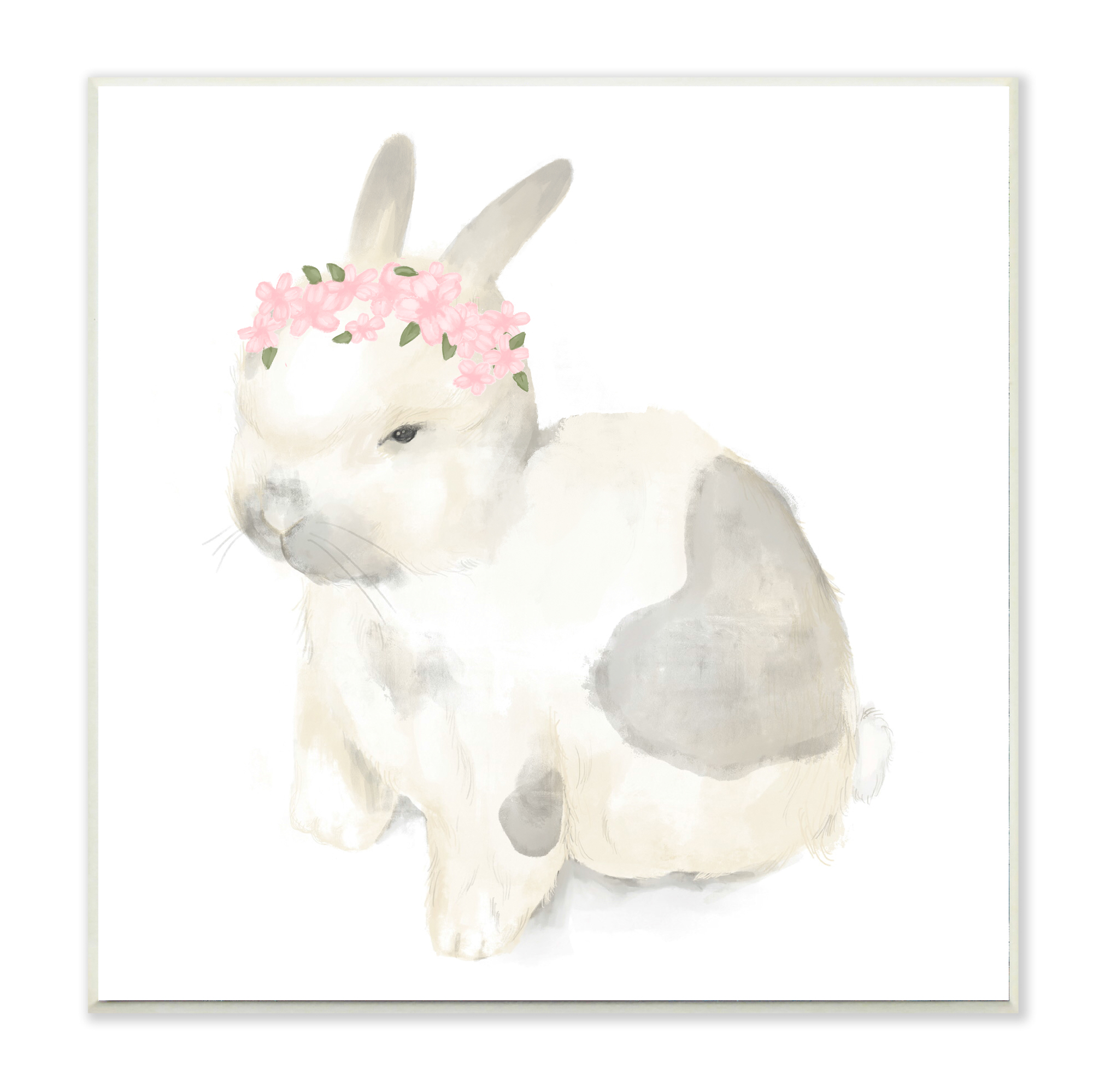 Stupell Industries Sleepy Floral Crown Bunny Illustration Nursery Animal Wall Plaque, 12 x 12, Design by Daphne Polselli