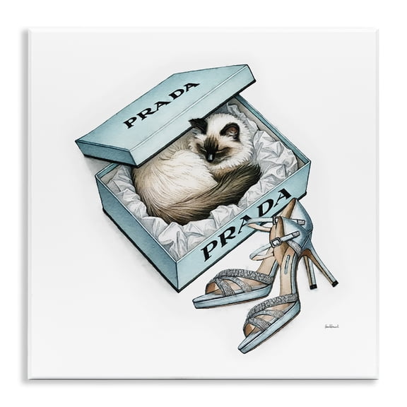 Stupell Industries Sleepy Kitten in Shoebox Animals Painting Unframed Art Print Wall Art, 12 x 12