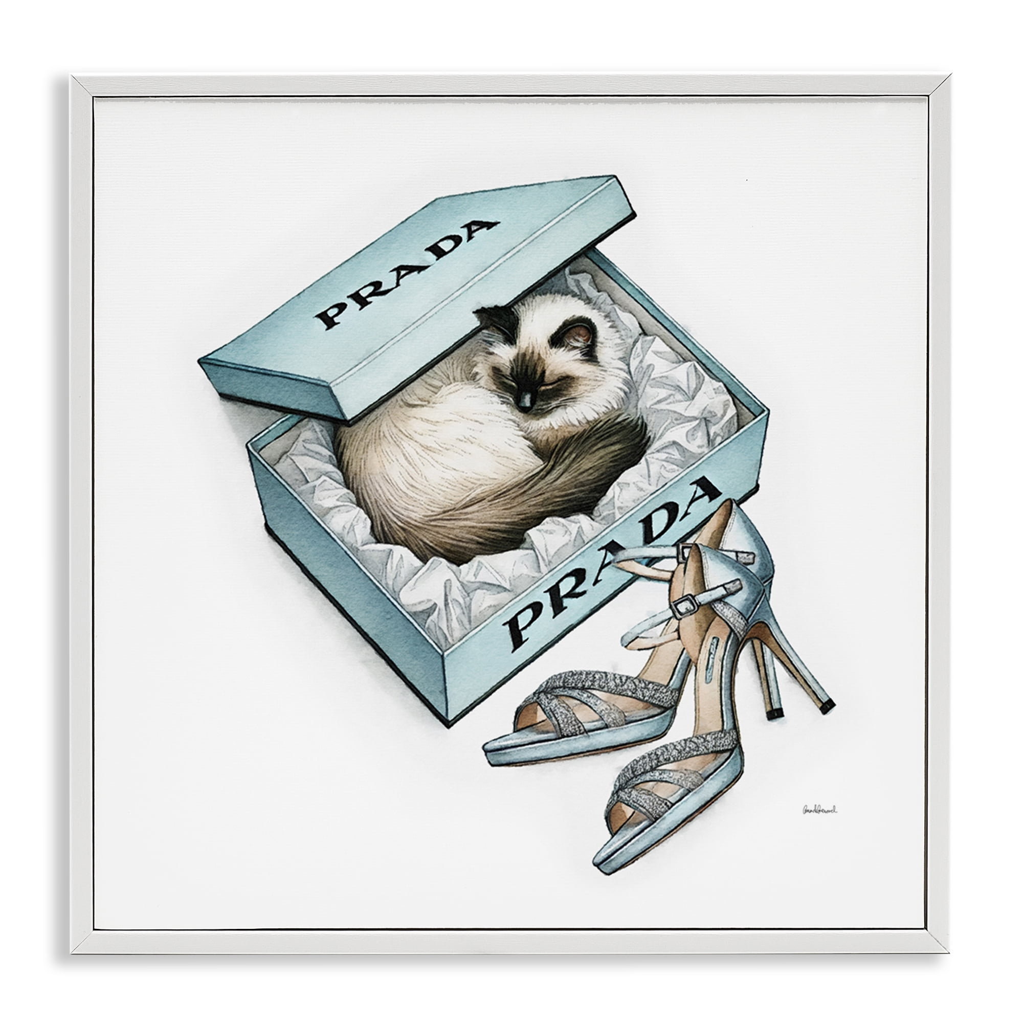 Stupell Industries Sleepy Kitten in Shoebox Animals Painting White Framed Art Print Wall Art, 12 x 12
