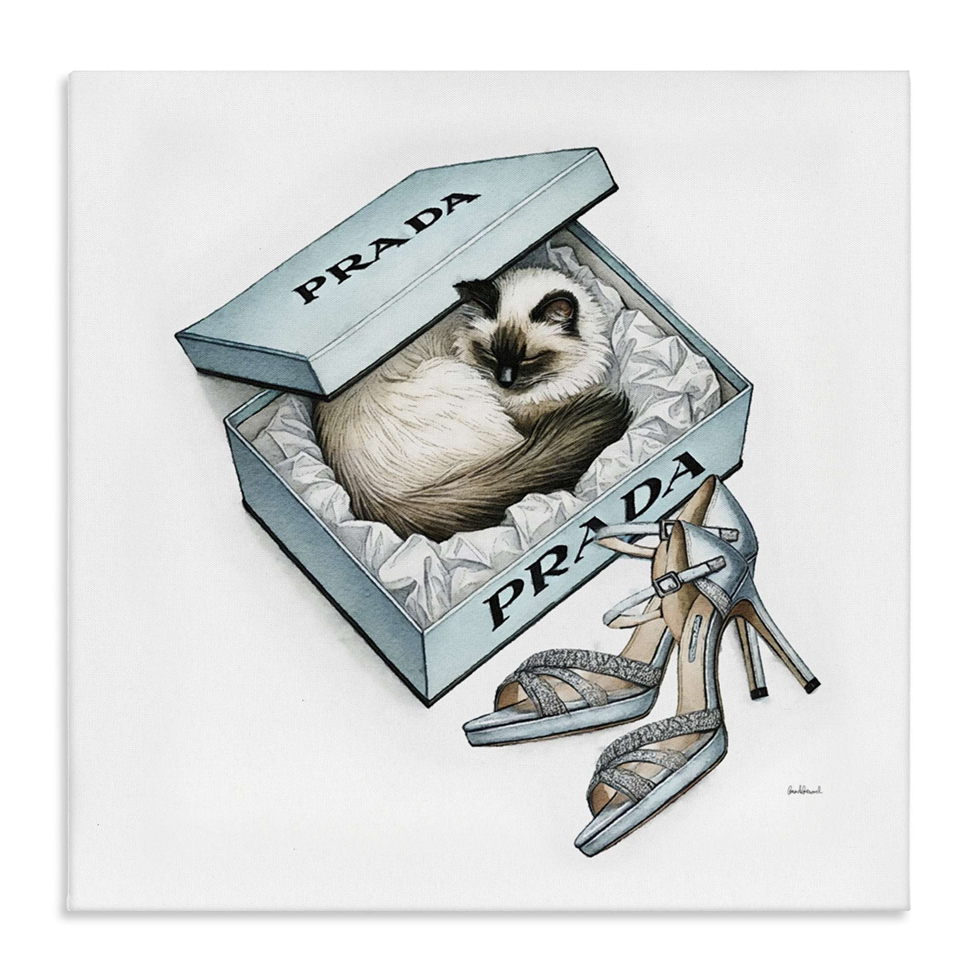 Stupell Industries Sleepy Kitten in Shoebox Animals Painting Wrapped Canvas Art Print Wall Art, 36 x 36