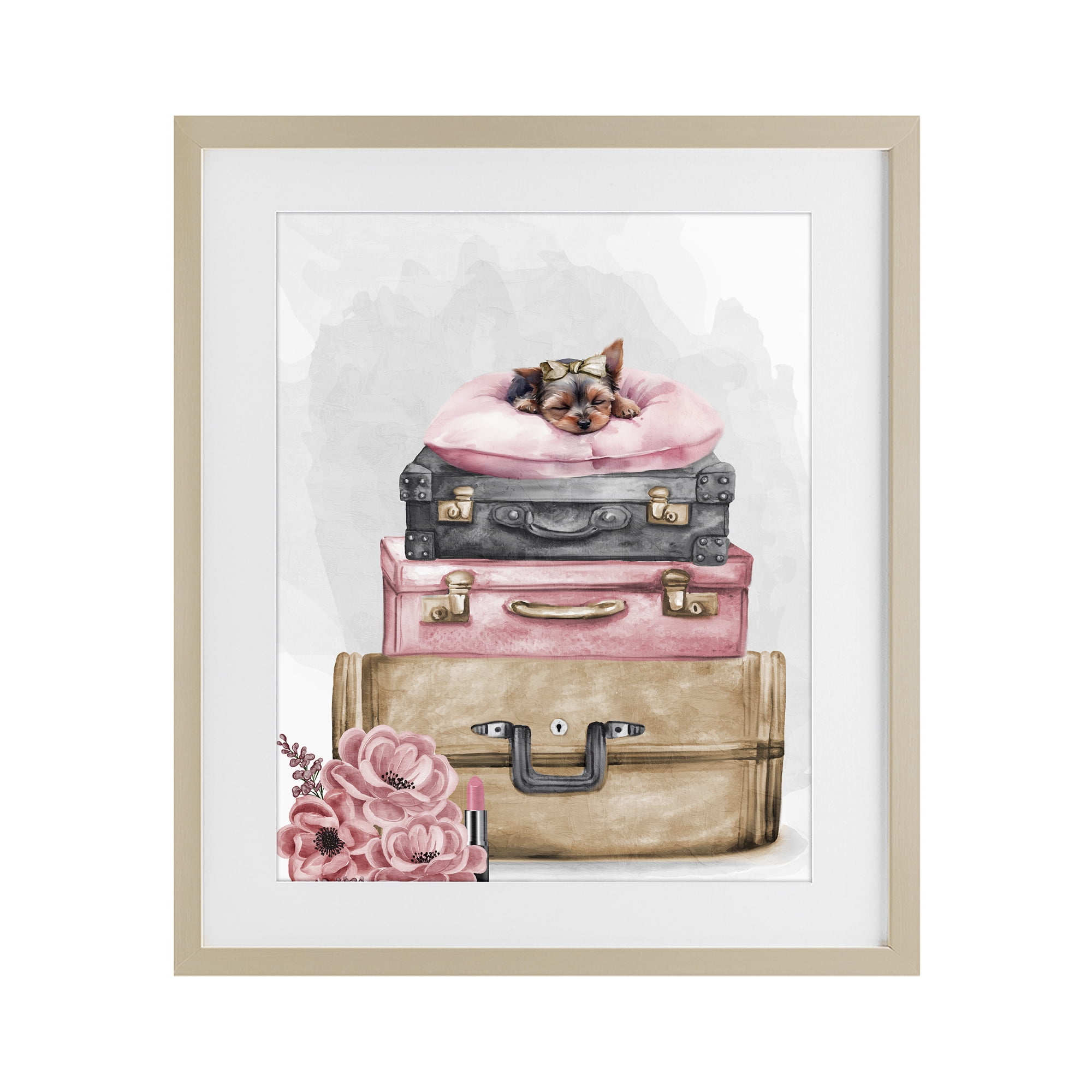 Stupell Industries Sleepy Pup Travel Birch Framed Print Under Glass, design by Kim Allen