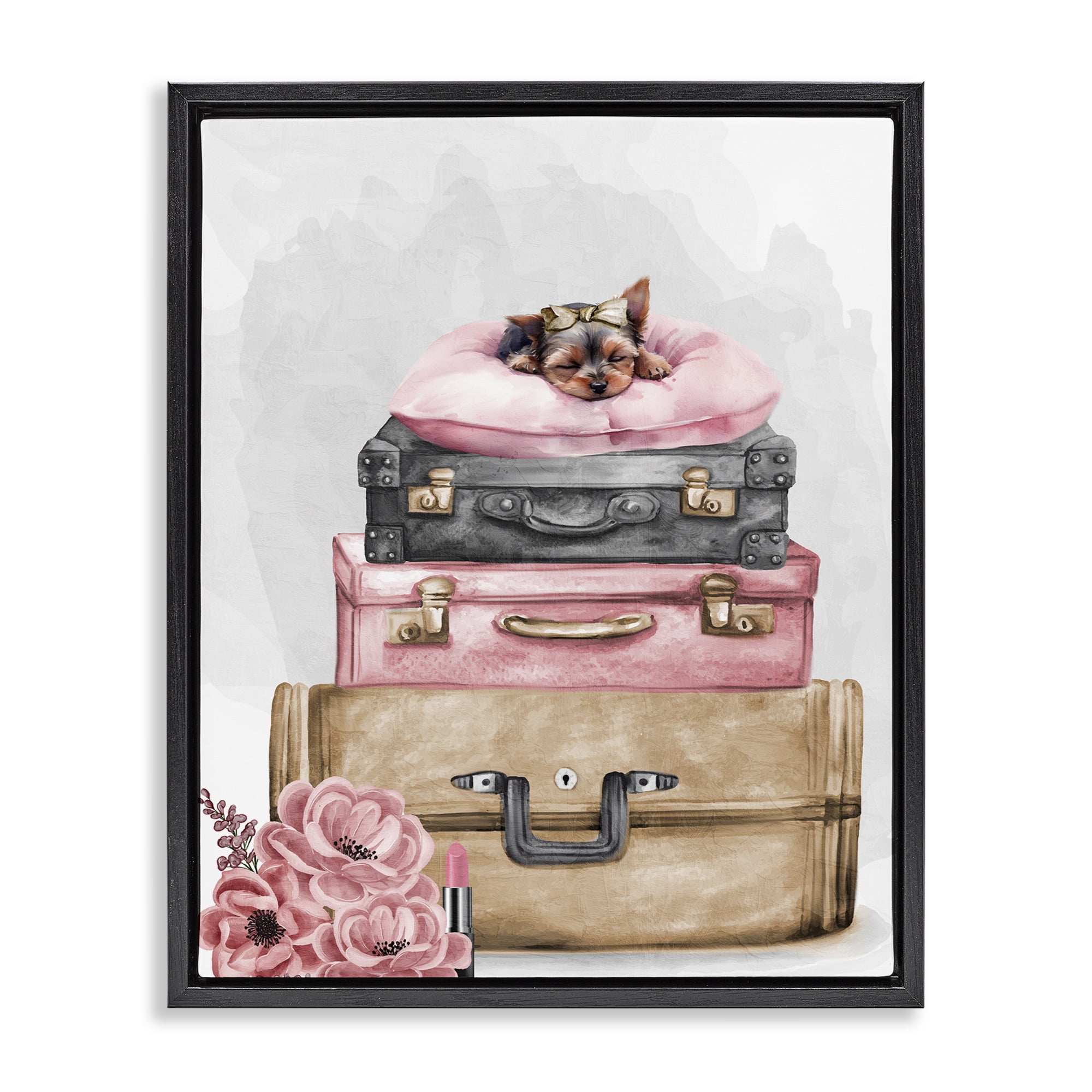 Stupell Industries Sleepy Pup Travel Black Framed Floater Canvas Wall Art, design by Kim Allen