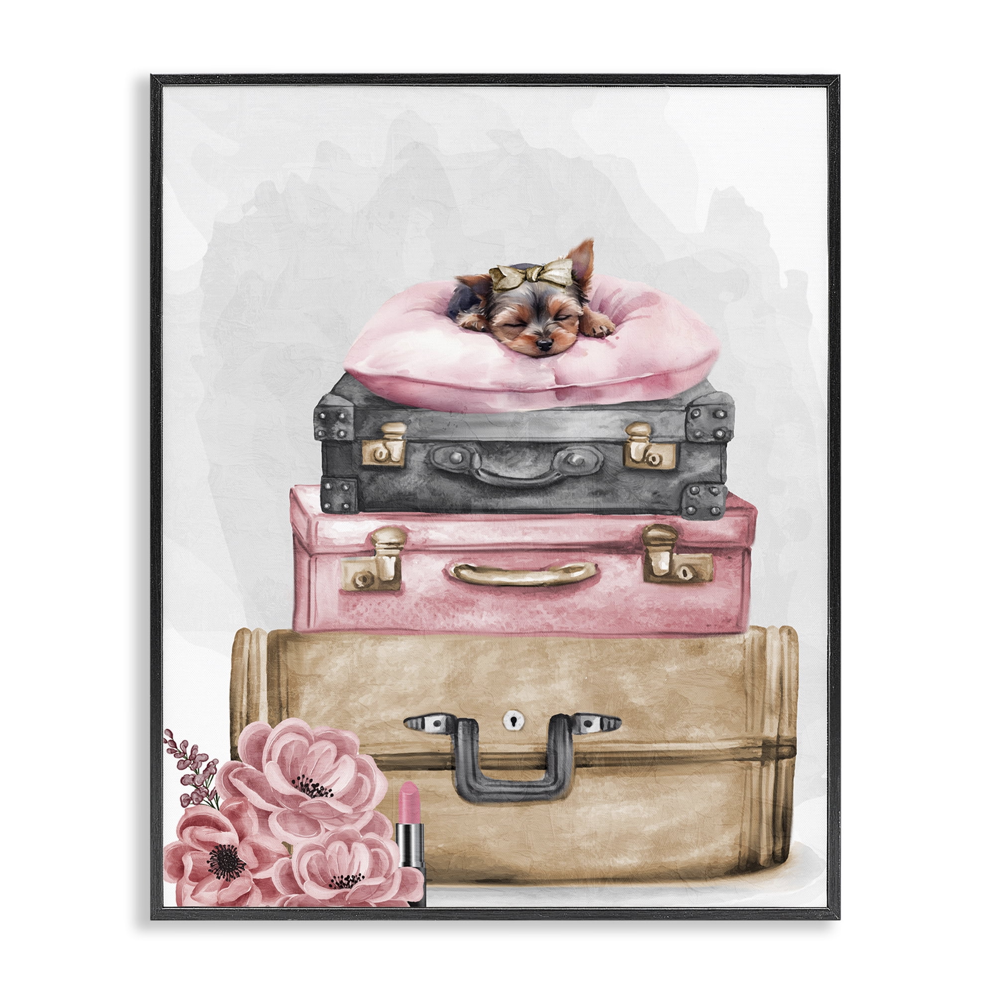 Stupell Industries Sleepy Pup Travel Black Framed Giclee Art, design by Kim Allen